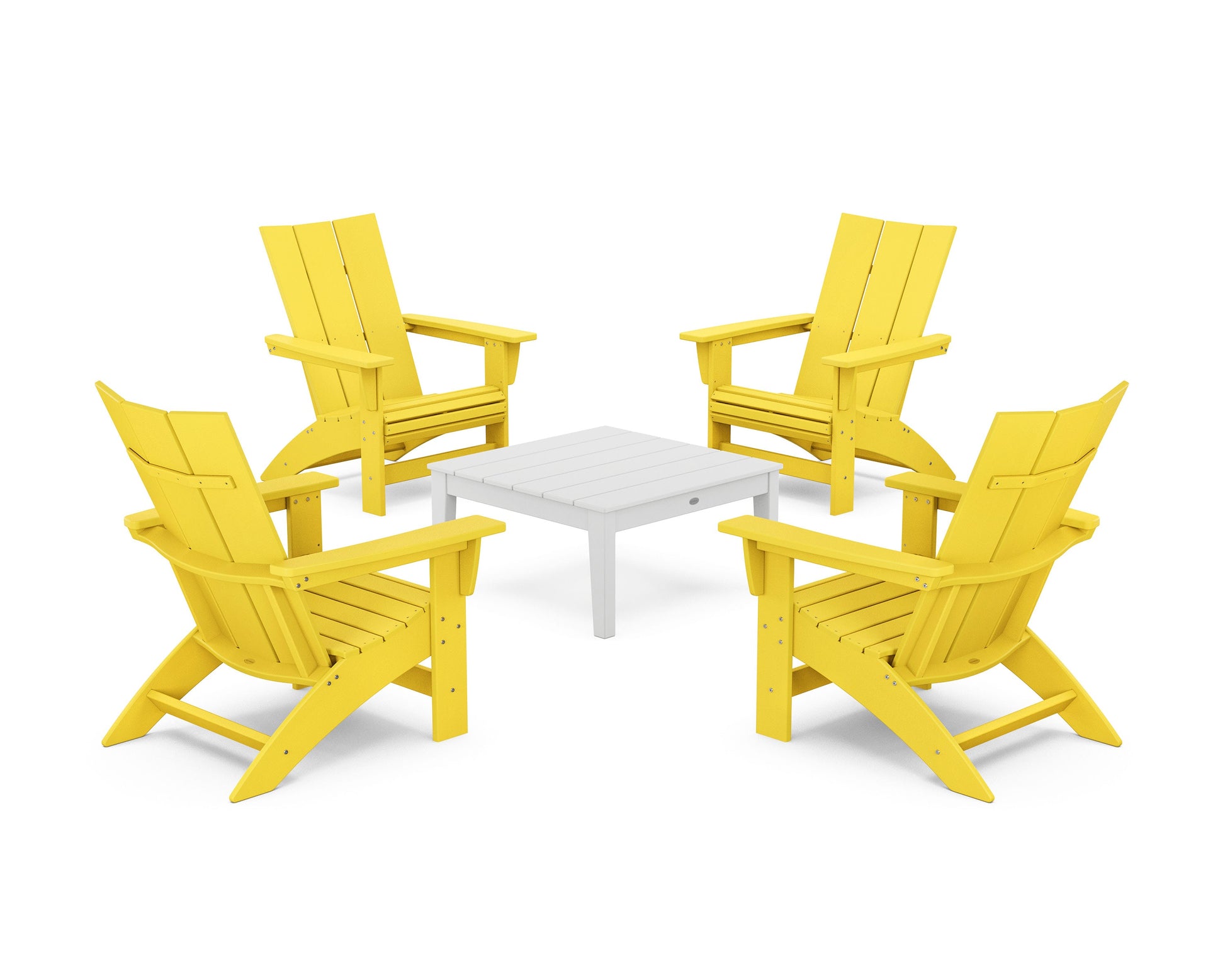 POLYWOOD 5-Piece Modern Grand Adirondack Chair Conversation Group — Lemon / White