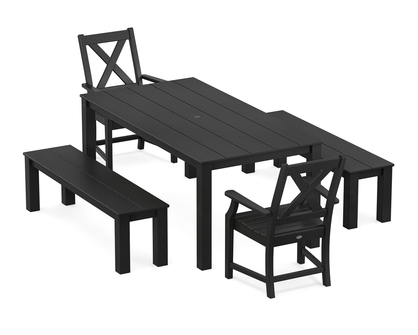 POLYWOOD Braxton 5-Piece Parsons Dining Set with Benches — Black