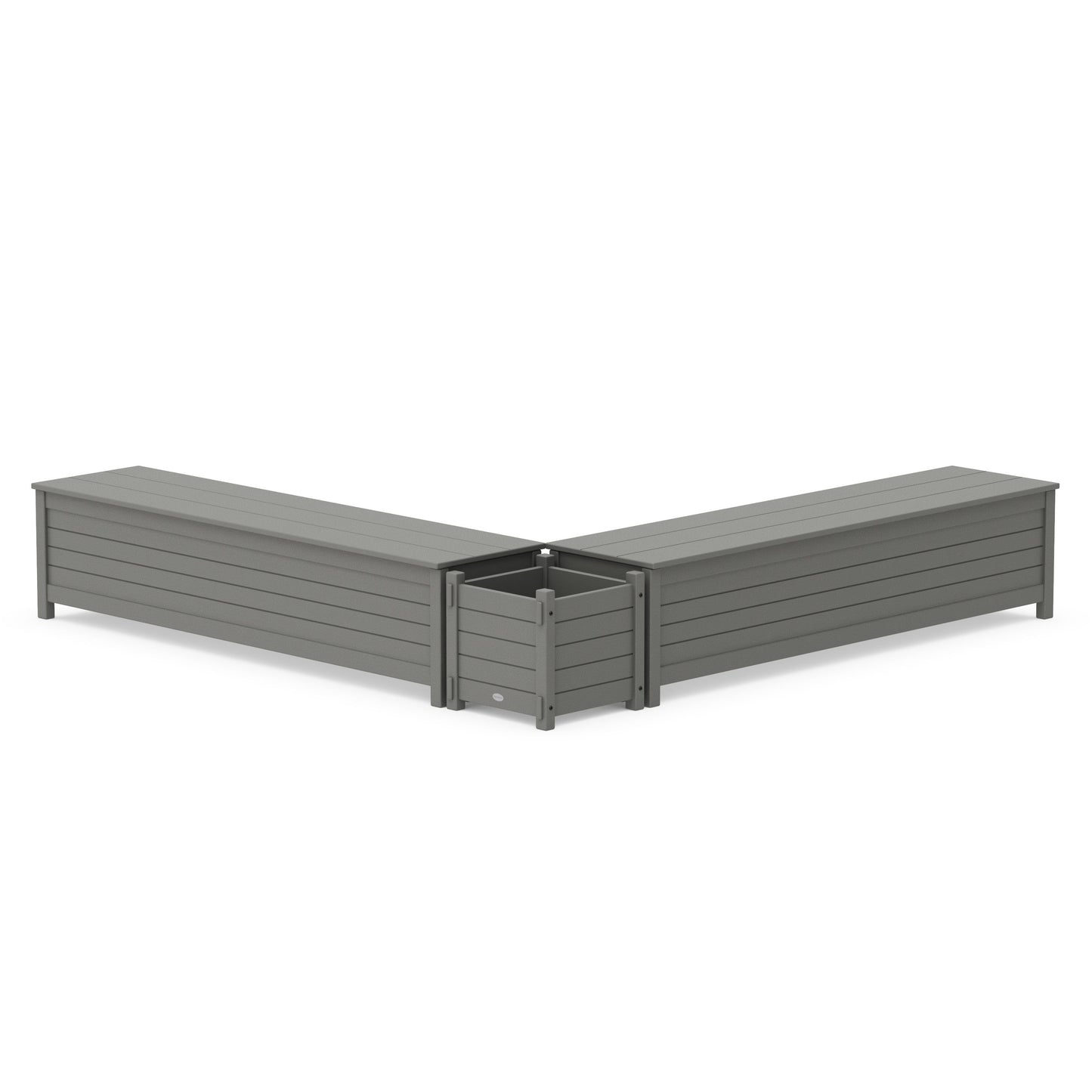 POLYWOOD 72" Nautical L- Shaped Planter Storage Bench Set — Slate Grey