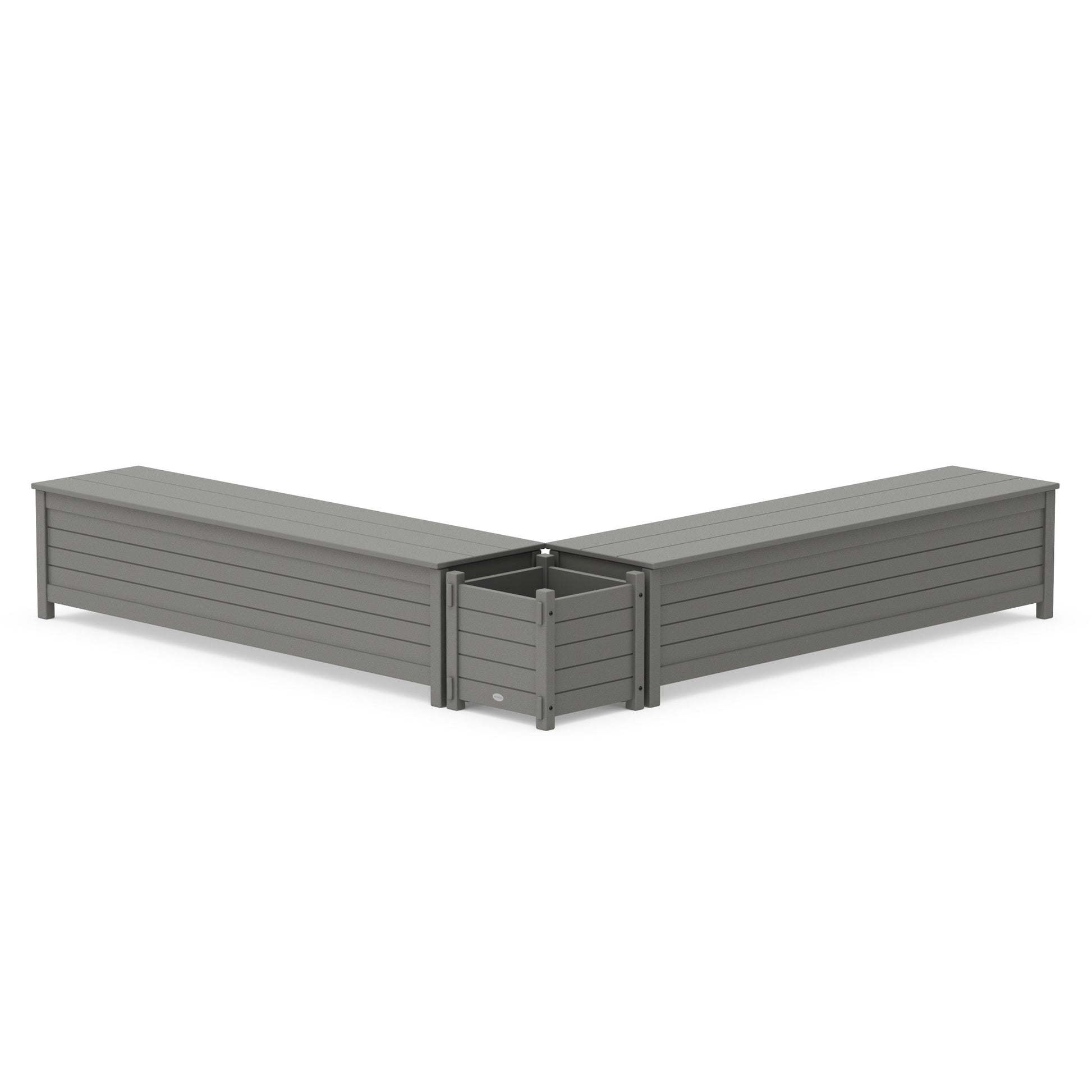 POLYWOOD 72" Nautical L- Shaped Planter Storage Bench Set — Slate Grey