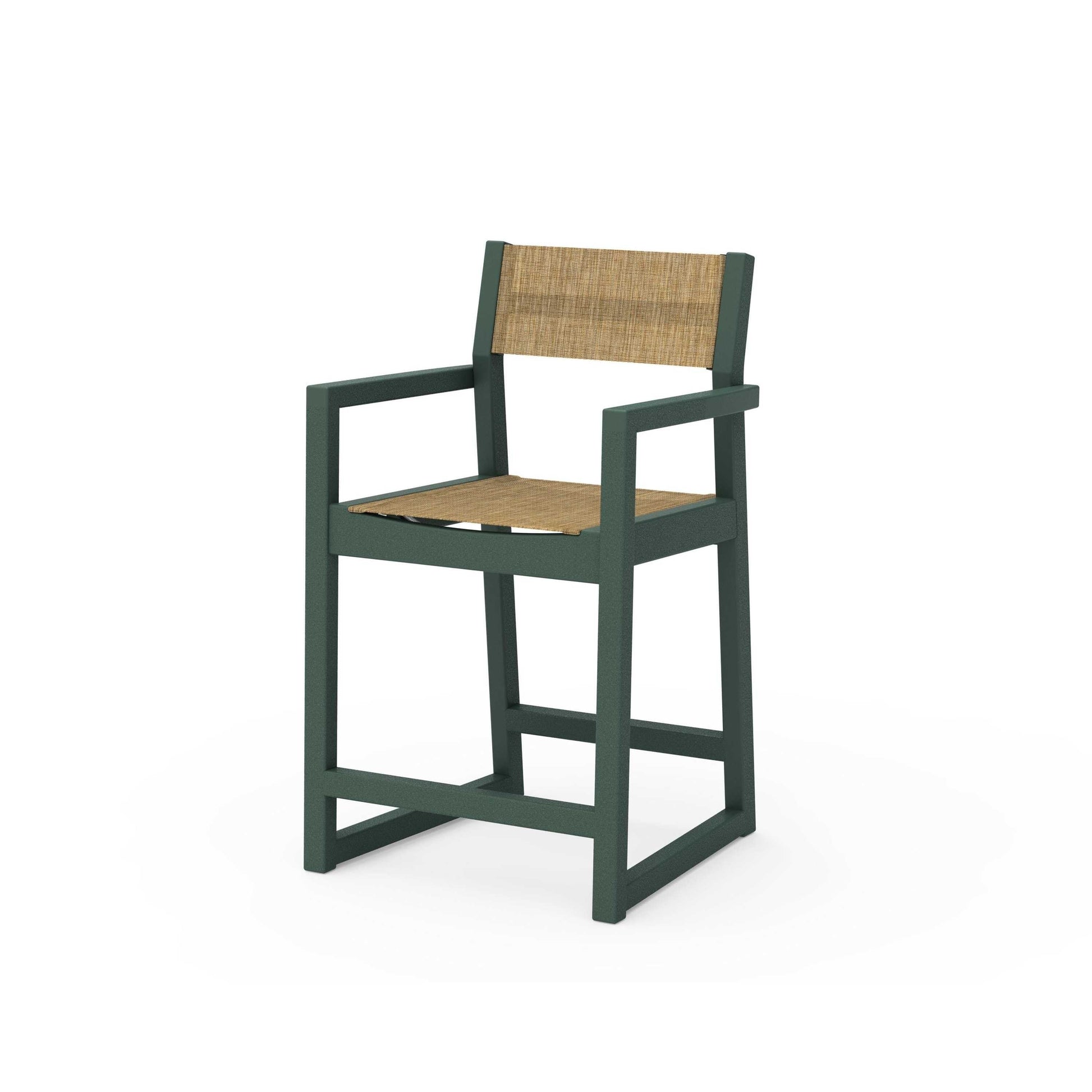 POLYWOOD EDGE Sling Counter Arm Chair — Green / Burlap Sling