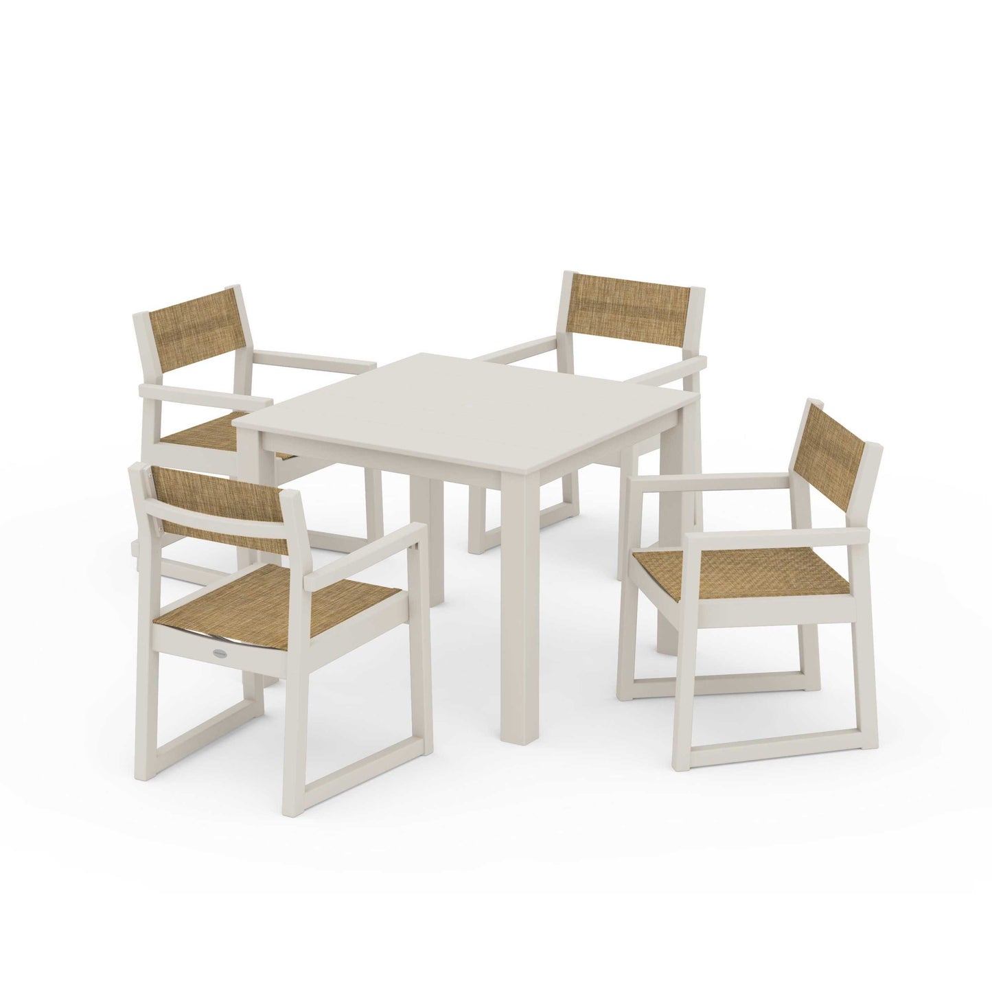 POLYWOOD EDGE Sling Arm Chair 5-Piece Parsons Dining Set — Sand / Burlap Sling
