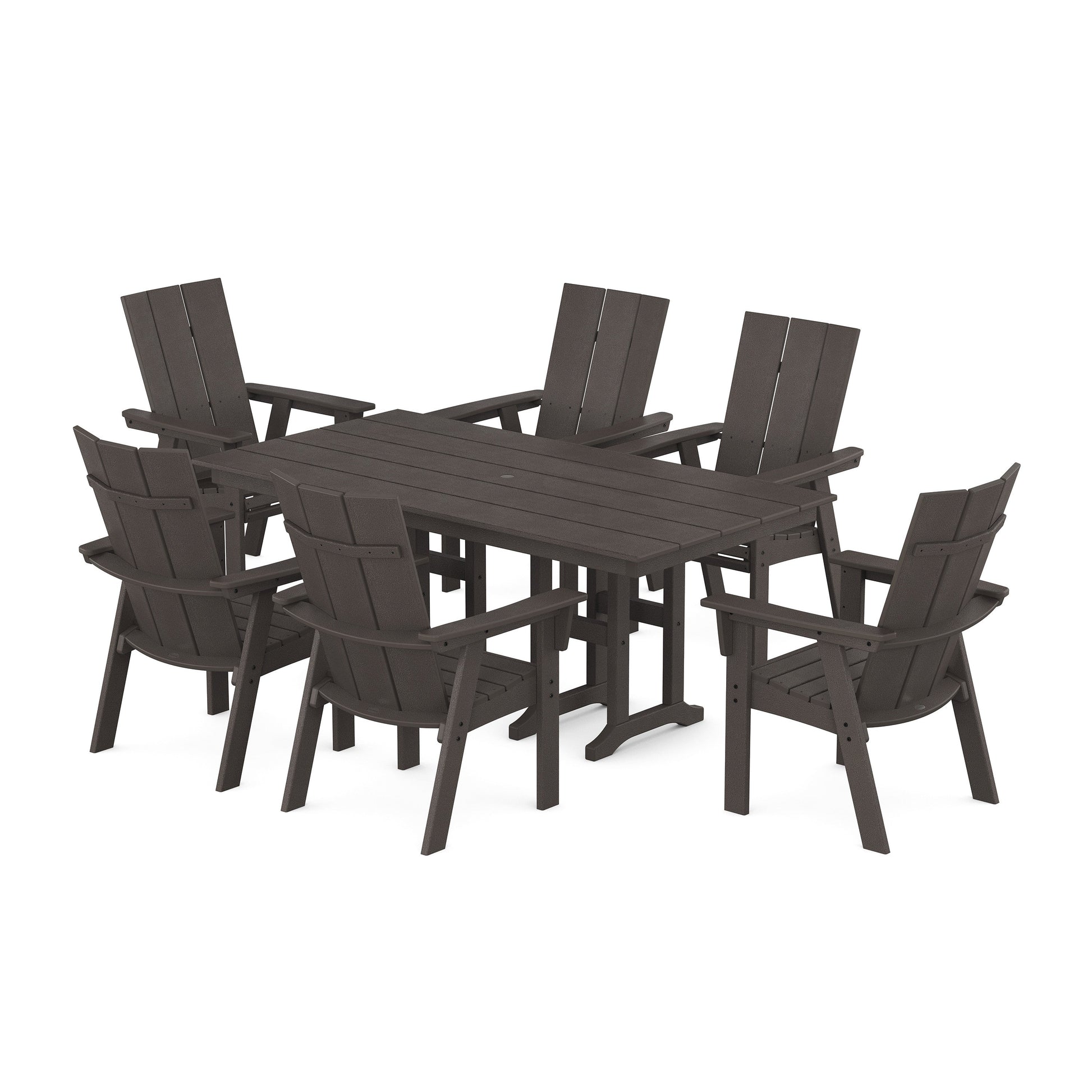 POLYWOOD Modern Curveback Adirondack 7-Piece Farmhouse Dining Set — Vintage Coffee