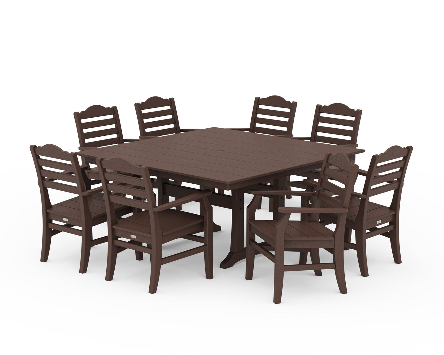 POLYWOOD Savannah 9-Piece Square Farmhouse Dining Set with Trestle Legs — Mahogany
