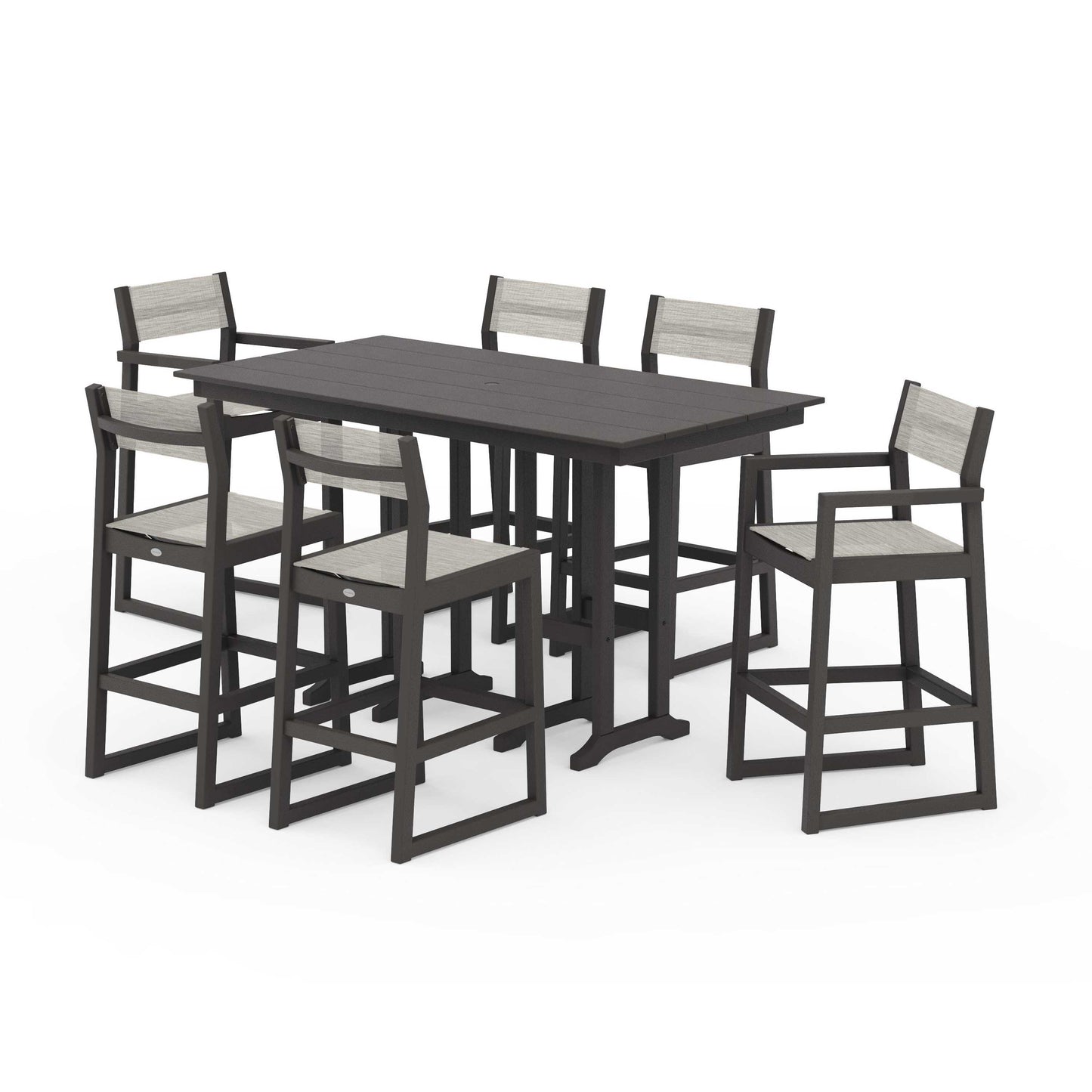 POLYWOOD EDGE Sling 7-Piece Farmhouse Bar Set — Vintage Coffee / Birch Sling