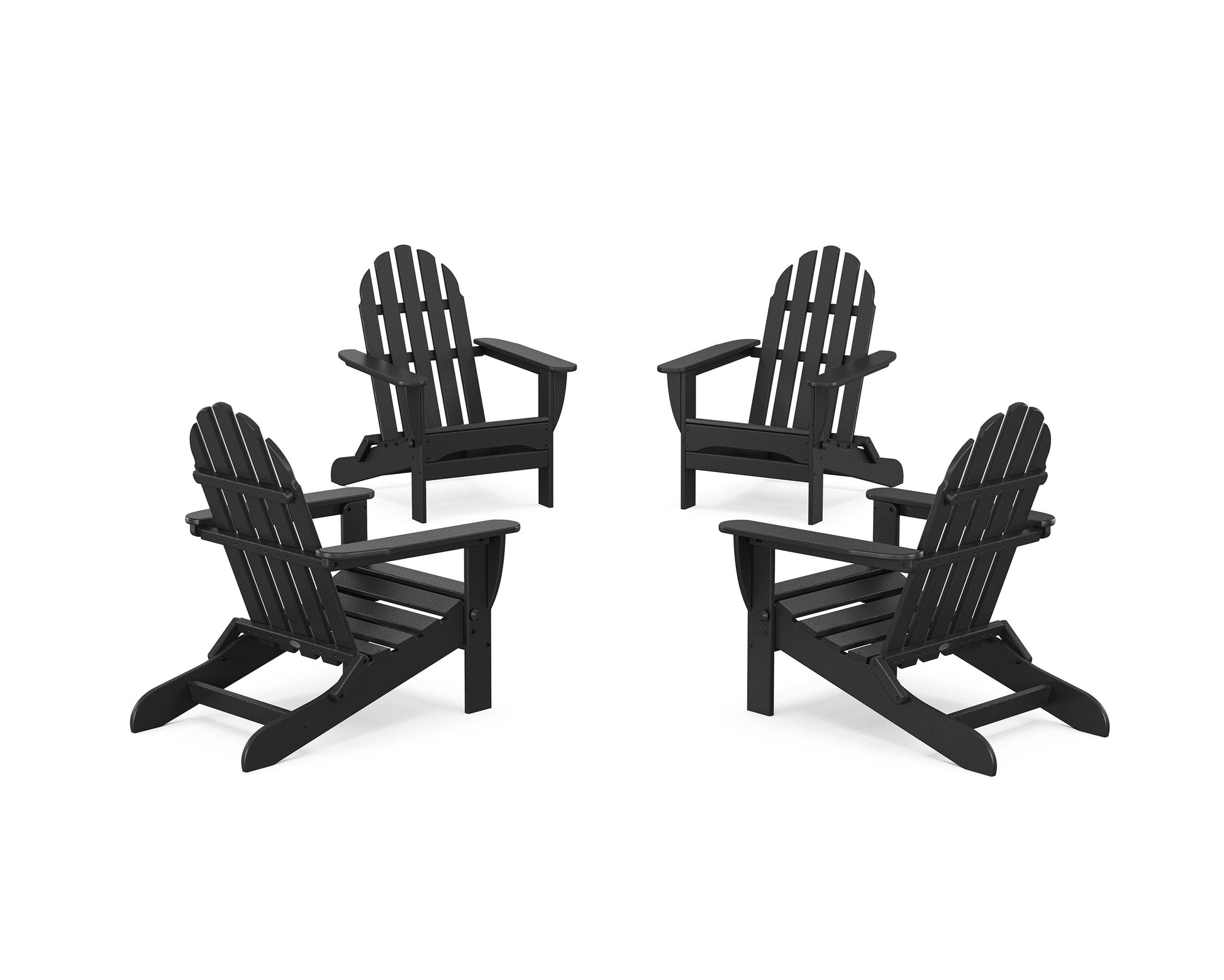 POLYWOOD 4-Piece Classic Folding Adirondack Conversation Set — Black