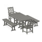 POLYWOOD Chinoiserie 5-Piece Farmhouse Dining Set with Benches — Slate Grey