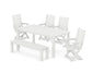 POLYWOOD Captain Folding Chair 6-Piece Parsons Dining Set with Bench — White