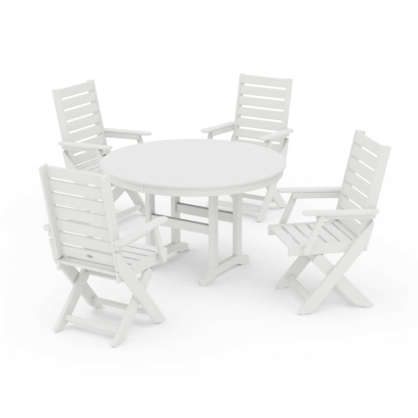 POLYWOOD Captain Folding Chair 5-Piece Round Dining Set — White