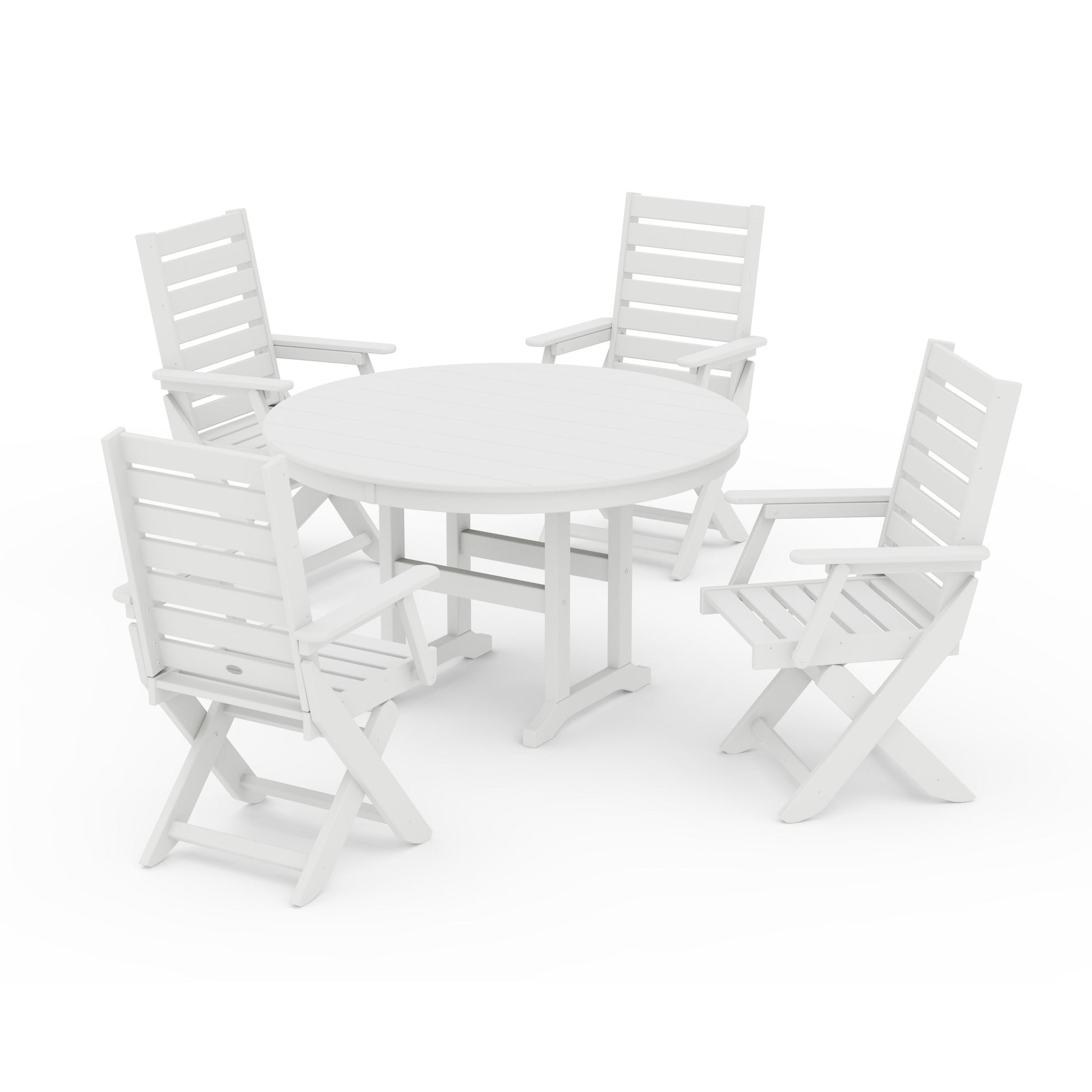 POLYWOOD Captain Folding Chair 5-Piece Round Dining Set — White