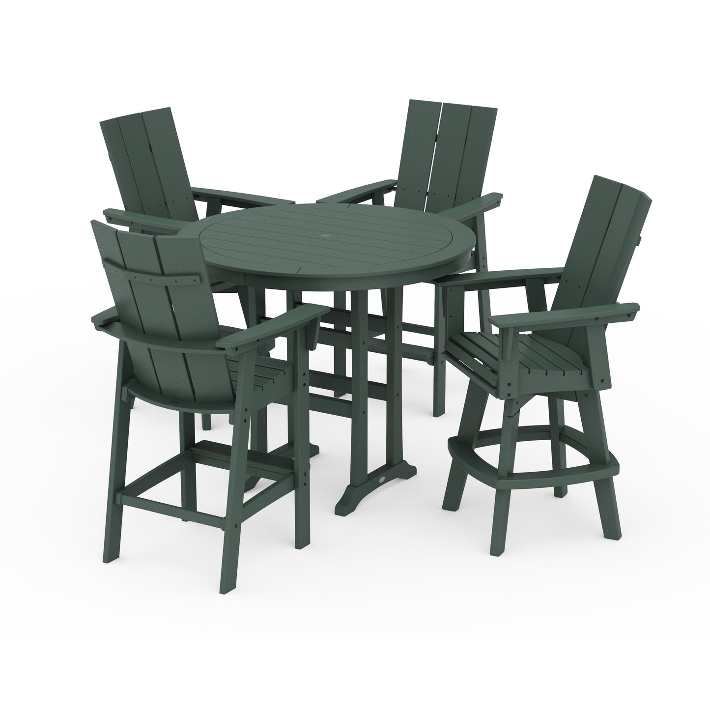 POLYWOOD Modern Adirondack 5-Piece Nautical Trestle Round Bar Set with Swivels — Green