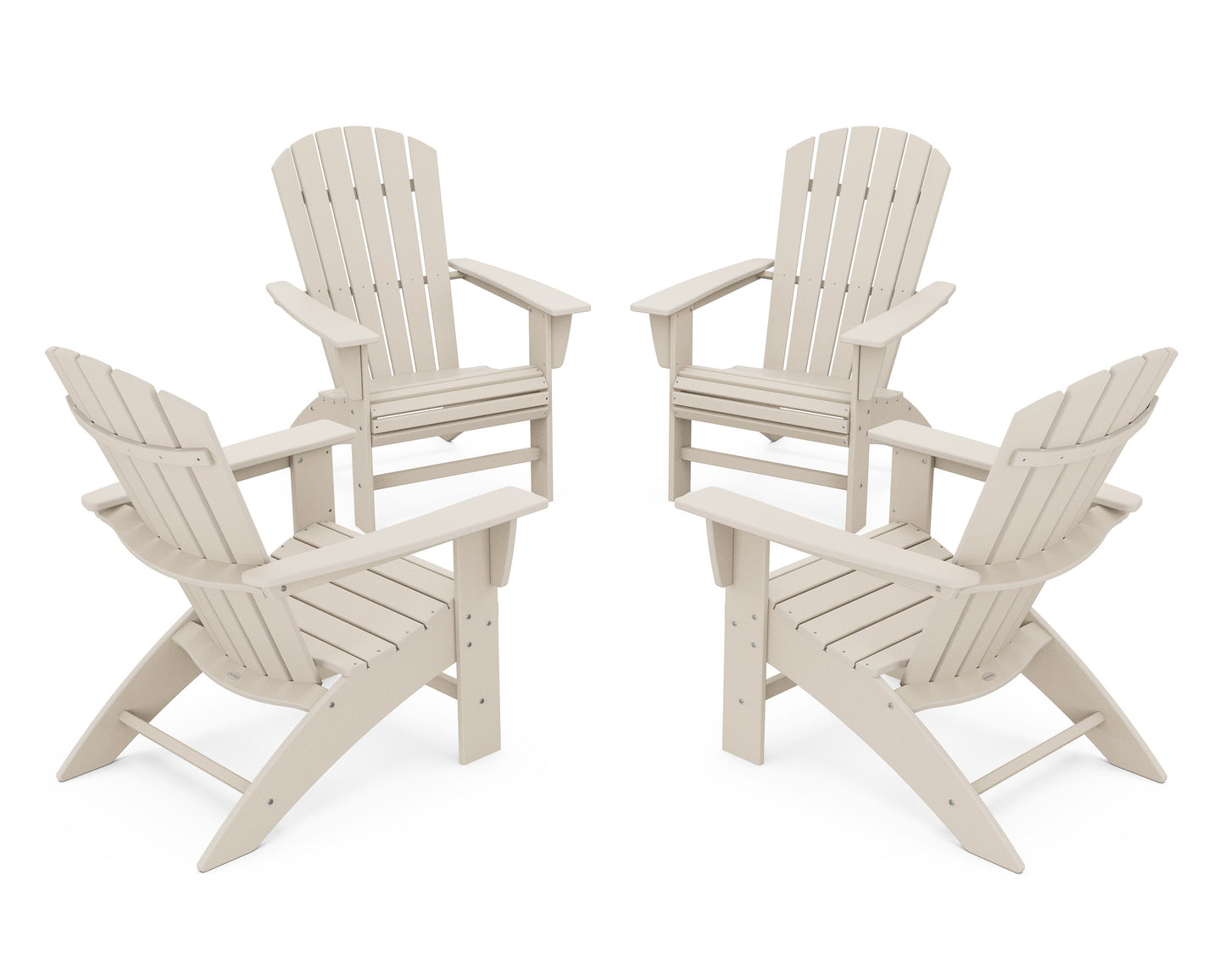 POLYWOOD 4-Piece Nautical Curveback Adirondack Chair Conversation Set — Sand