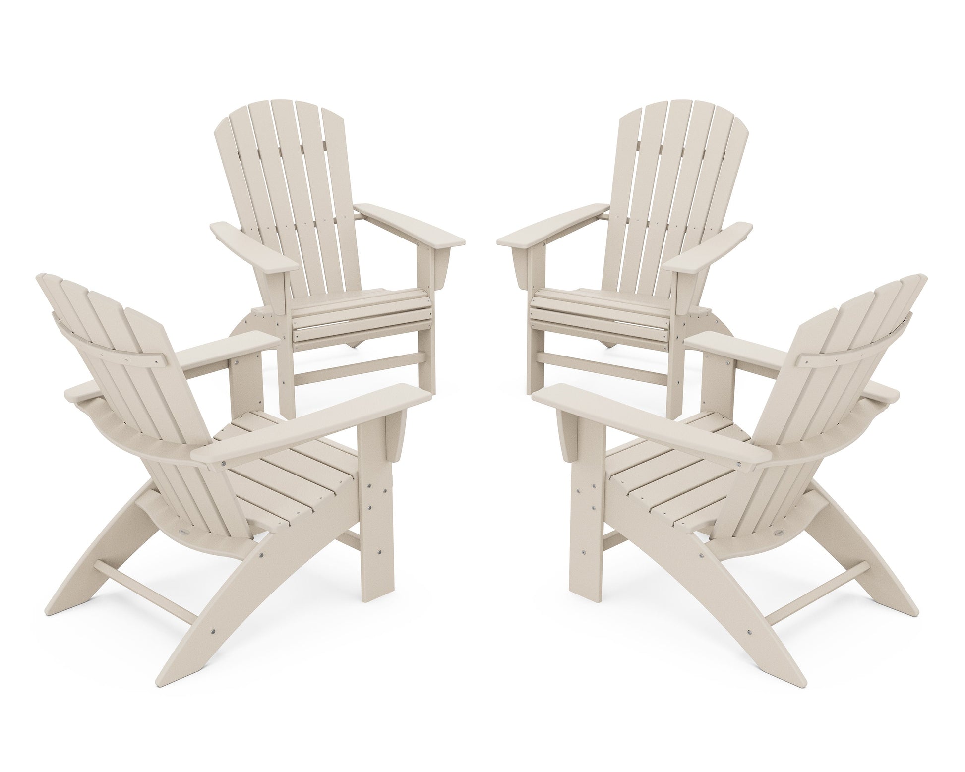 POLYWOOD 4-Piece Nautical Curveback Adirondack Chair Conversation Set — Sand