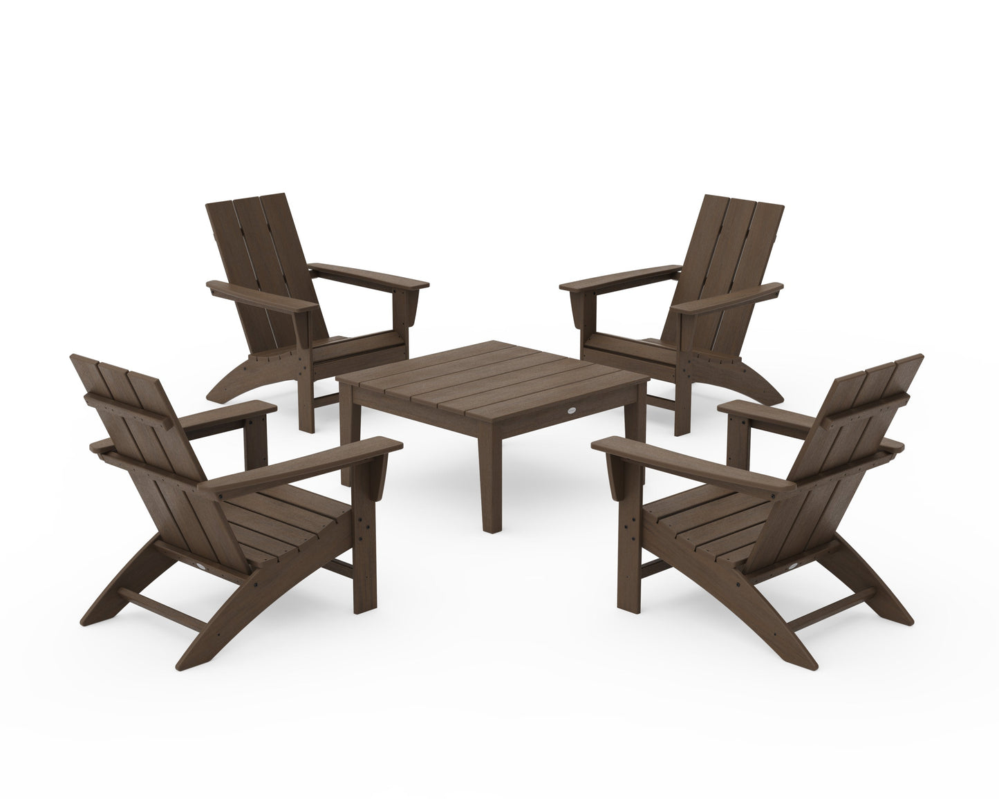 POLYWOOD 5-Piece Modern Adirondack Chair Conversation Set with 36" Conversation Table — Kona