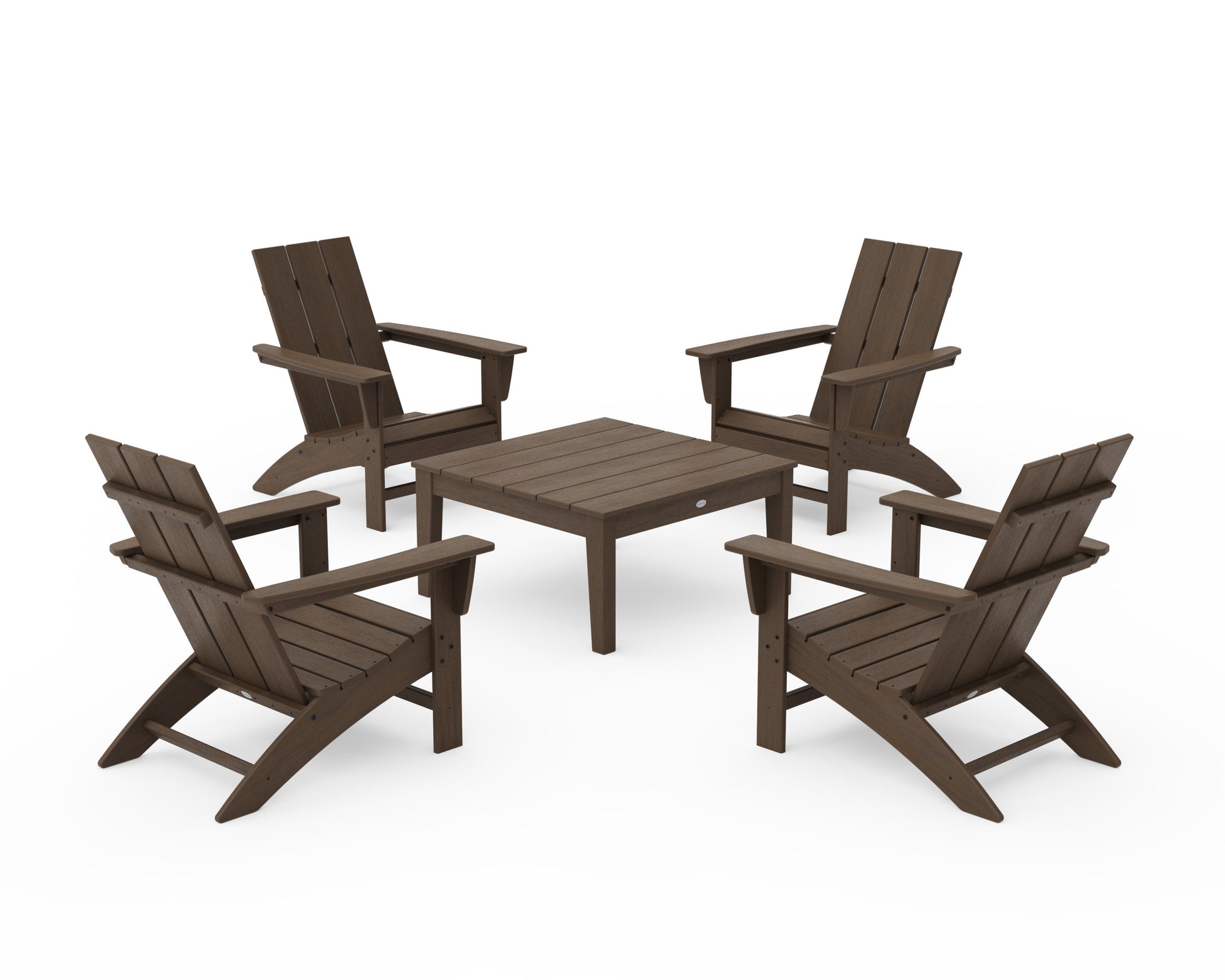 POLYWOOD 5-Piece Modern Adirondack Chair Conversation Set with 36" Conversation Table — Kona