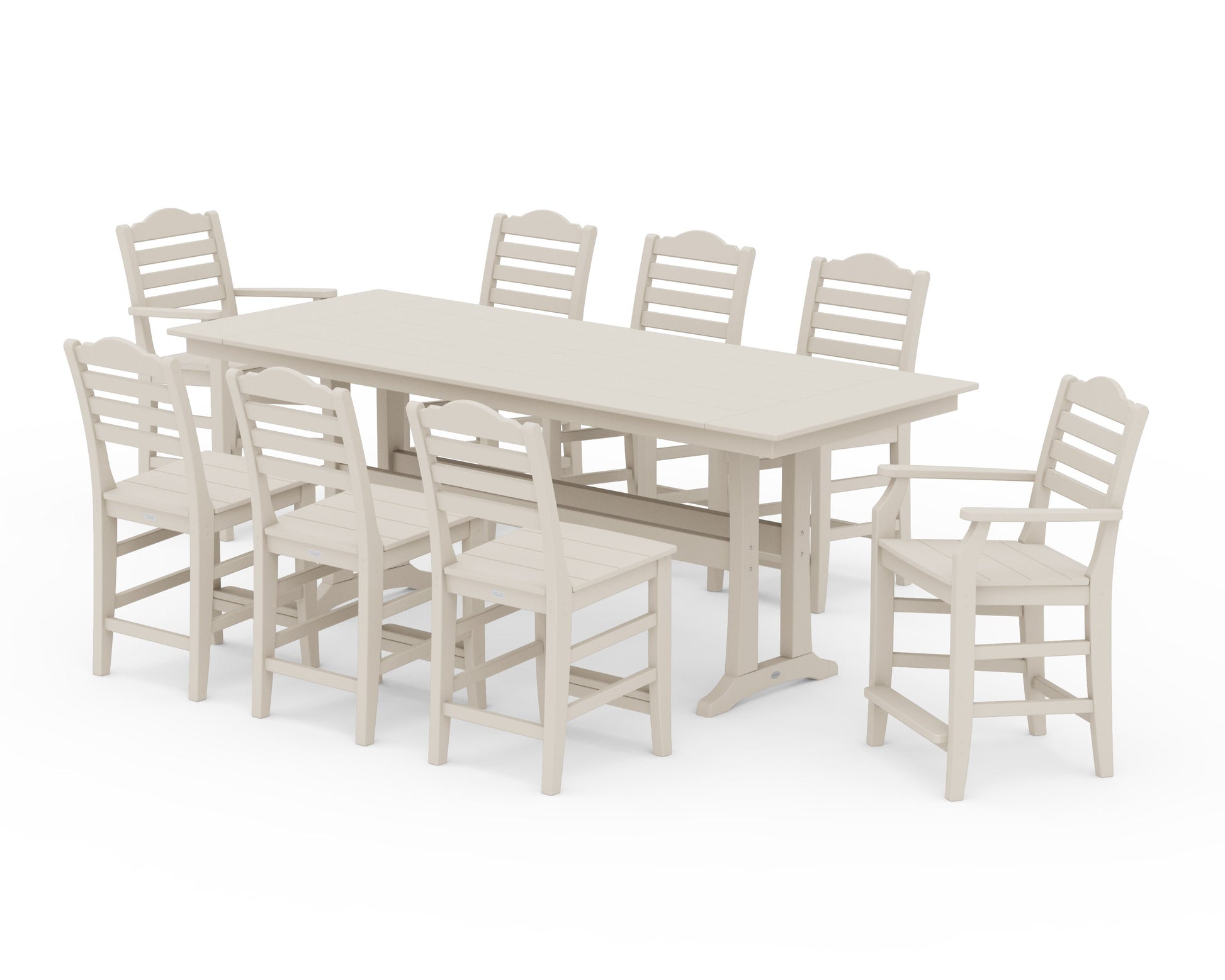 POLYWOOD Savannah 9-Piece Farmhouse Counter Set with Trestle Legs — Sand