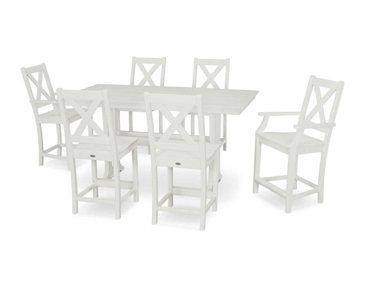 POLYWOOD Braxton 7-Piece Farmhouse Trestle Counter Set — Vintage White