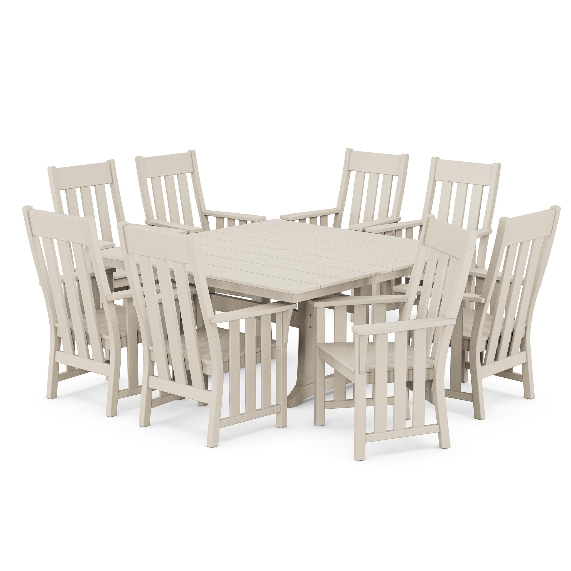 POLYWOOD Acadia 9-Piece Square Farmhouse Dining Set with Trestle Legs — Sand