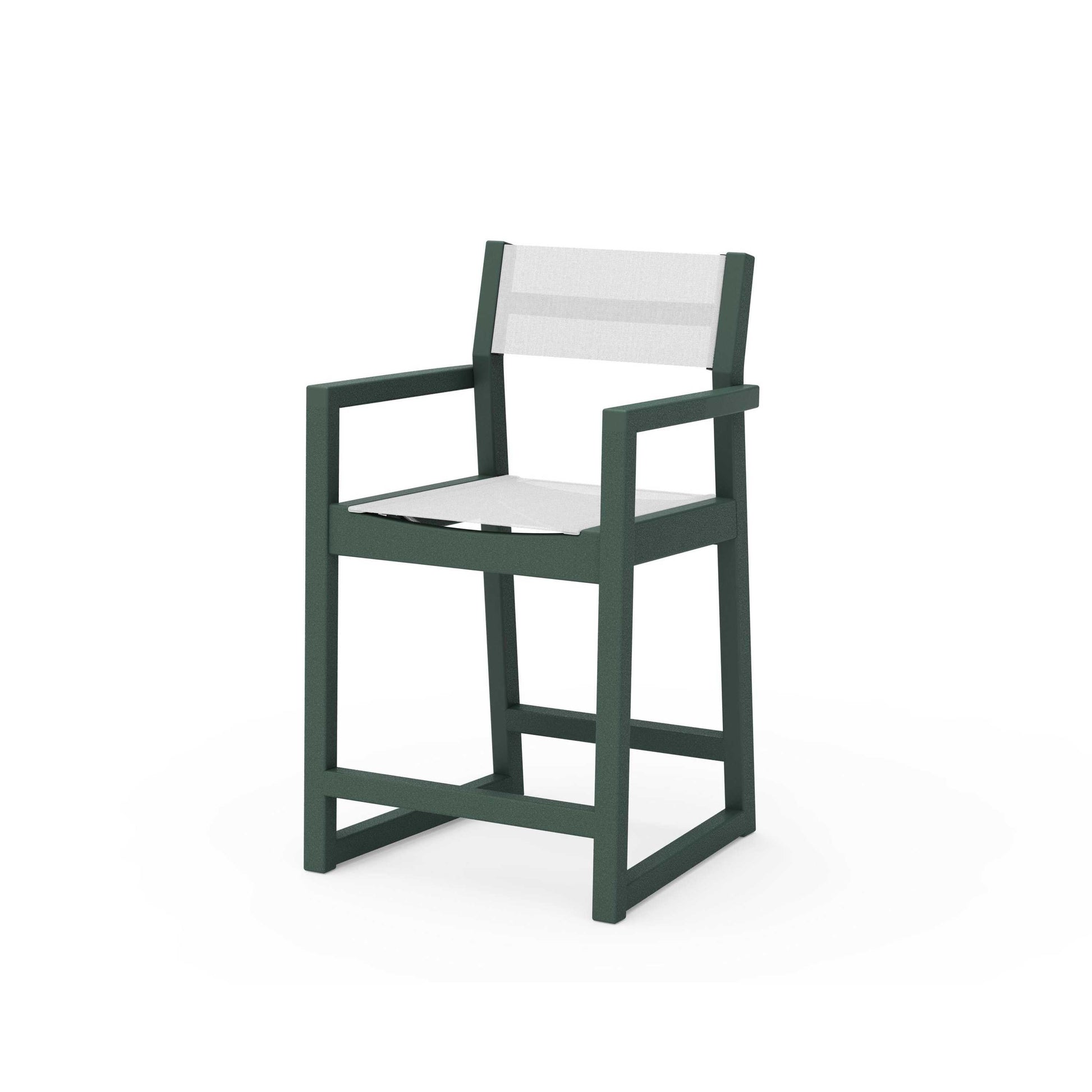POLYWOOD EDGE Sling Counter Arm Chair — Green / White Sling