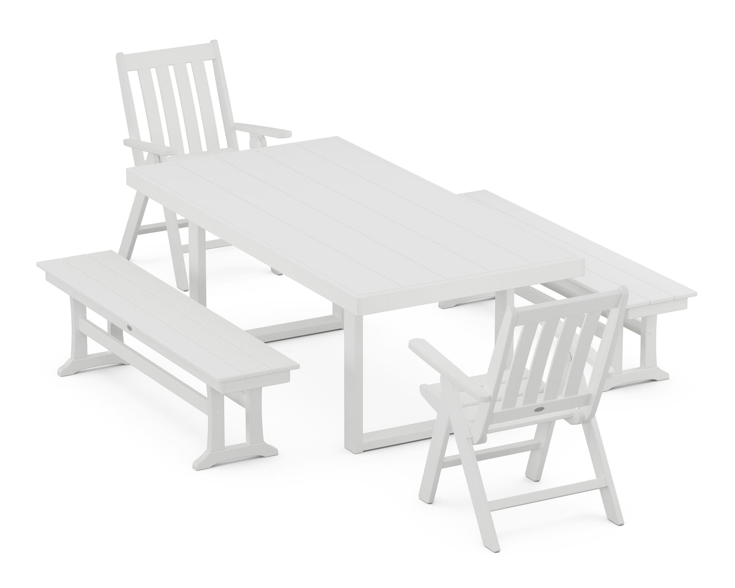 POLYWOOD Vineyard Folding Chair 5-Piece Dining Set with Benches — White