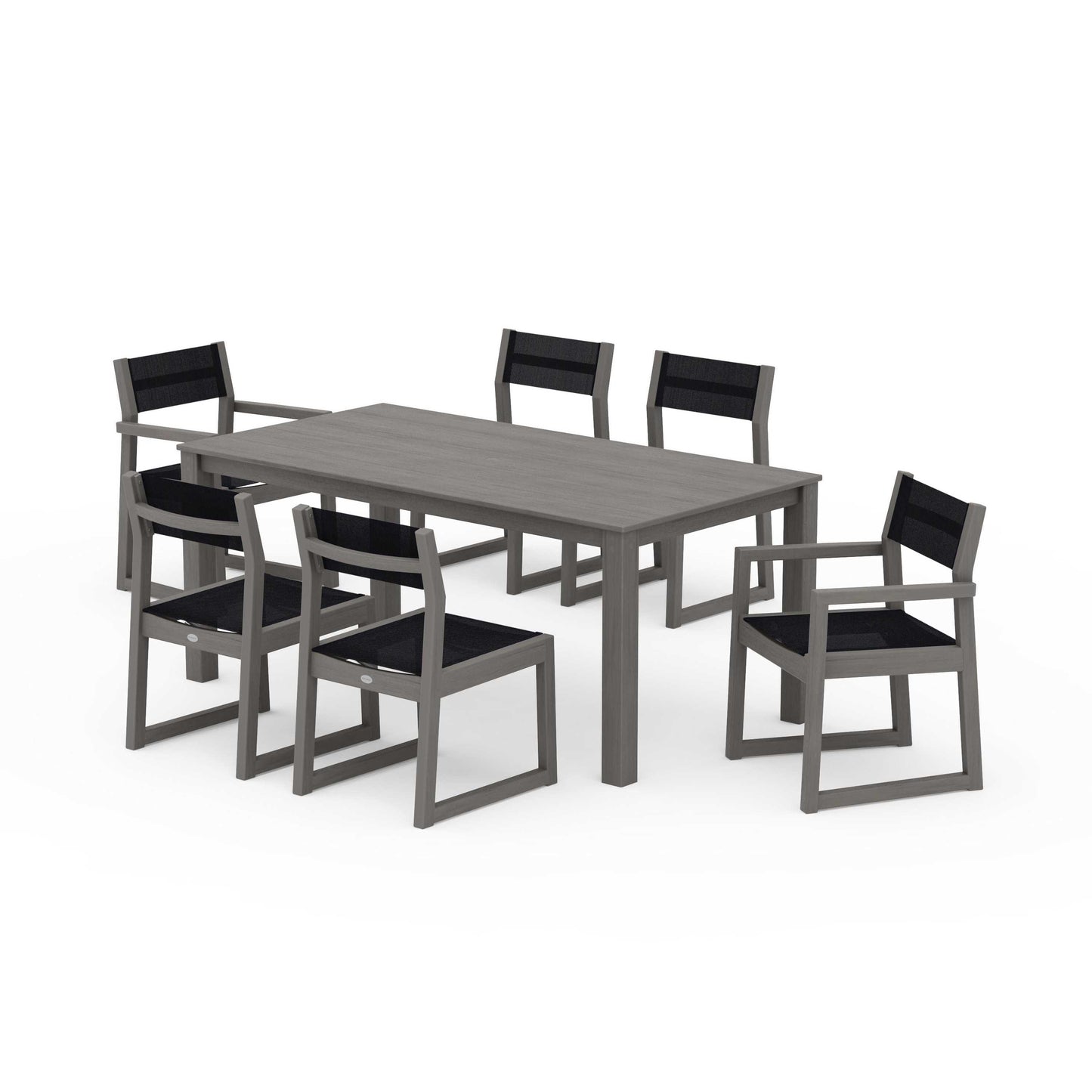 POLYWOOD EDGE Sling 7-Piece Parsons Dining Set — Driftwood / Black Sling