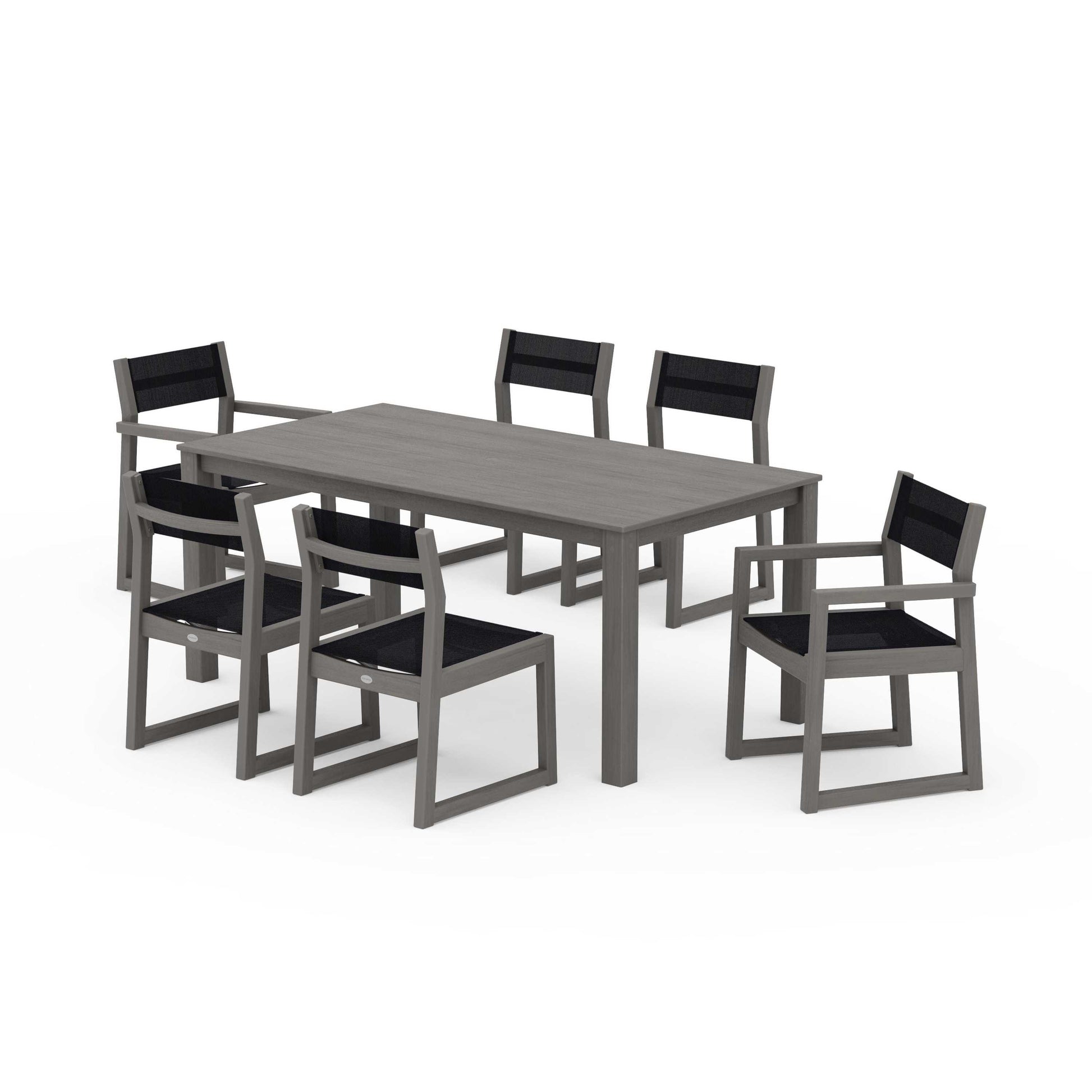 POLYWOOD EDGE Sling 7-Piece Parsons Dining Set — Driftwood / Black Sling