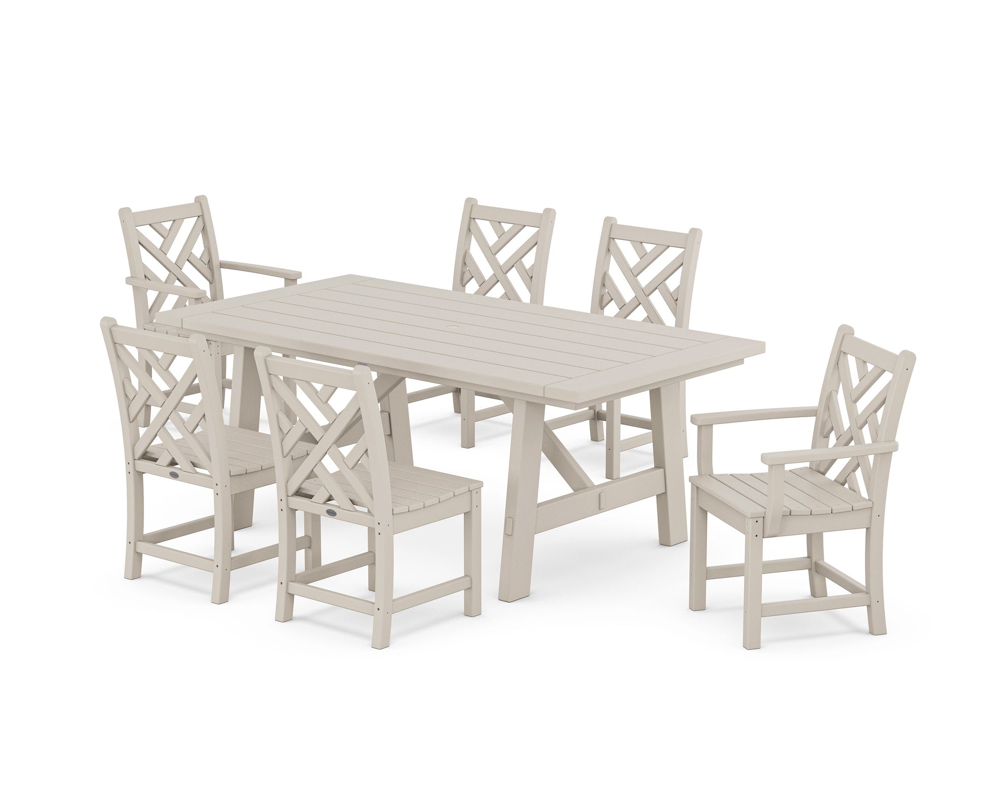 POLYWOOD Chippendale 7-Piece Rustic Farmhouse Dining Set — Sand
