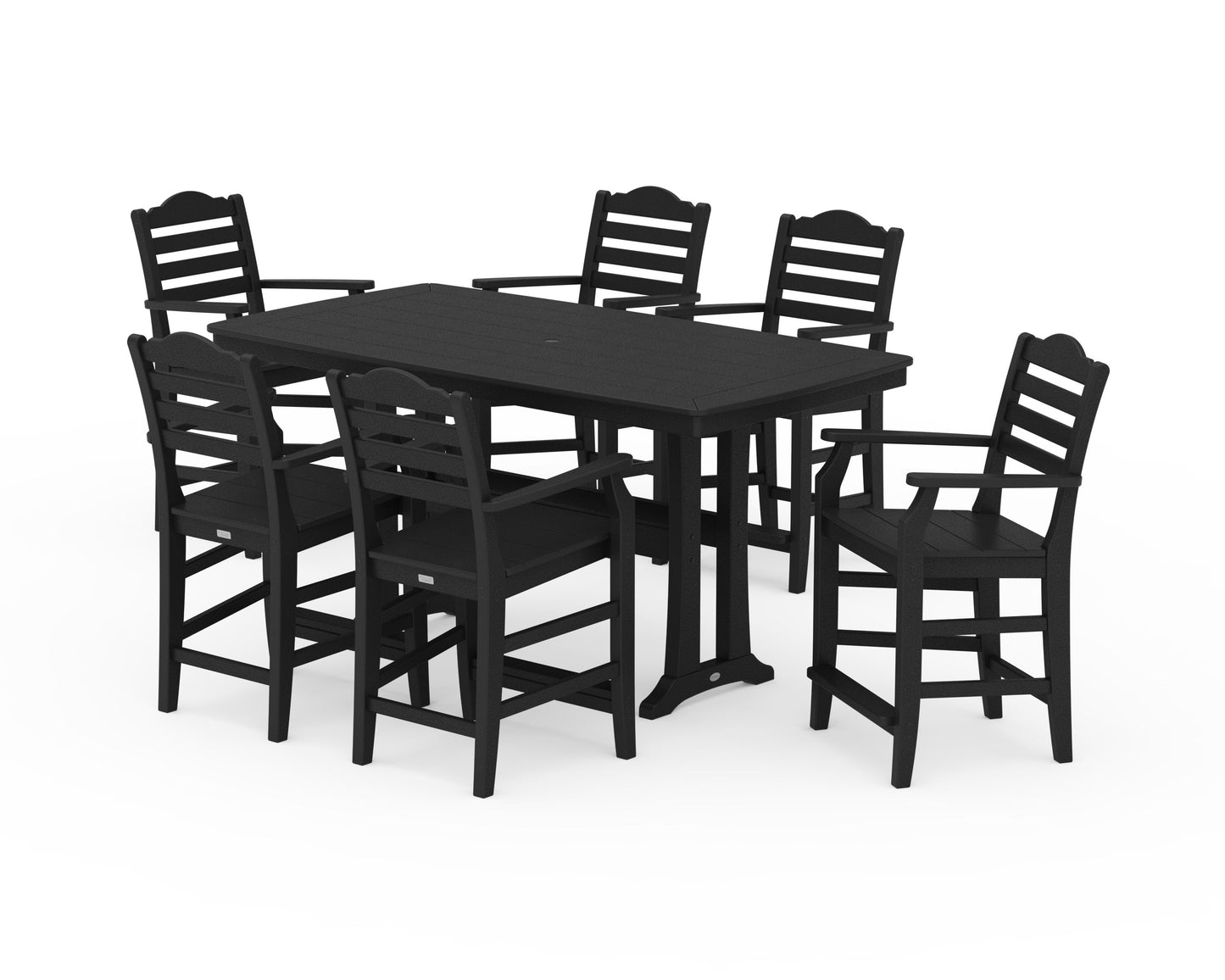POLYWOOD Savannah Arm Chair 7-Piece Counter Set with Trestle Legs — Black