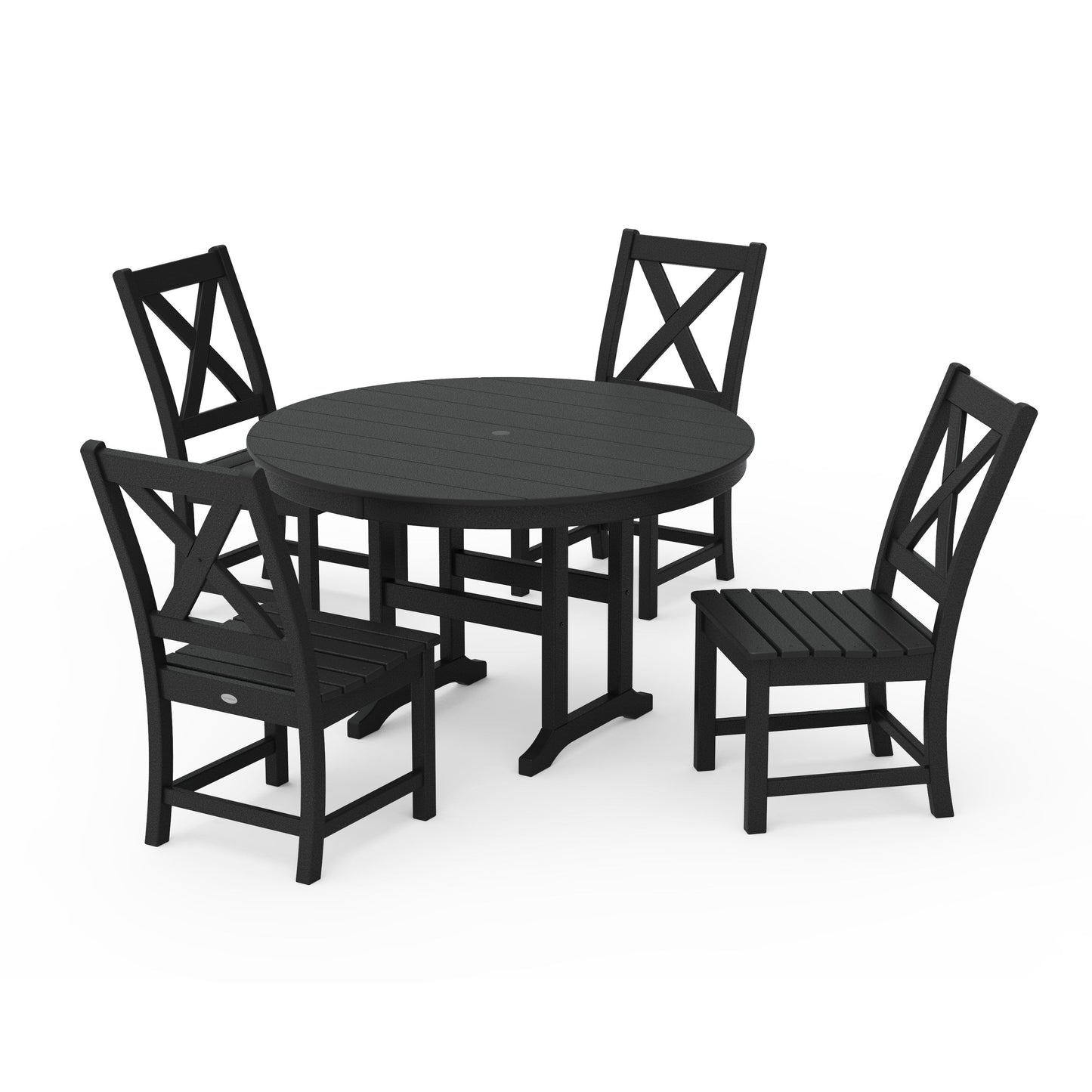 POLYWOOD Braxton Side Chair 5-Piece Round Dining Set — Black