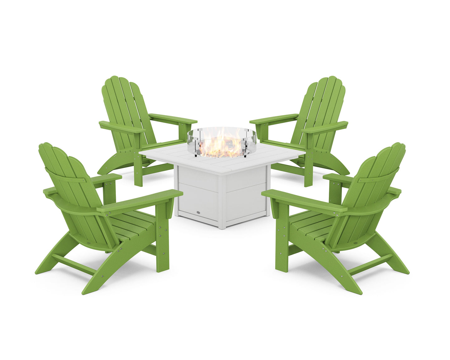 POLYWOOD 5-Piece Vineyard Grand Adirondack Conversation Set with Fire Pit Table — Lime / White