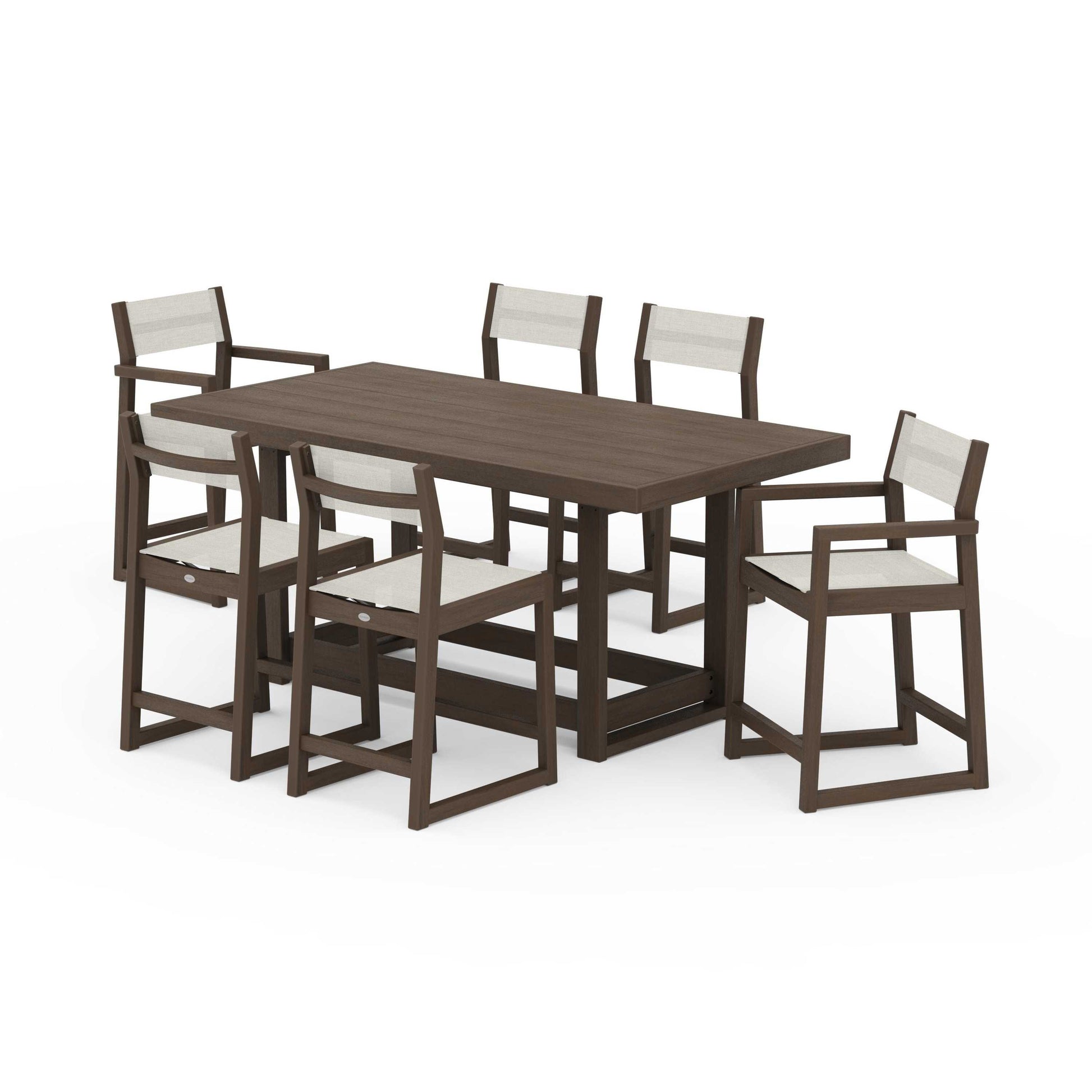 POLYWOOD EDGE Sling 7-Piece Counter Table Set — Kona / Parchment Sling