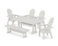 POLYWOOD Vineyard Curveback Adirondack Chair 6-Piece Farmhouse Dining Set with Trestle Legs and Bench — Vintage White