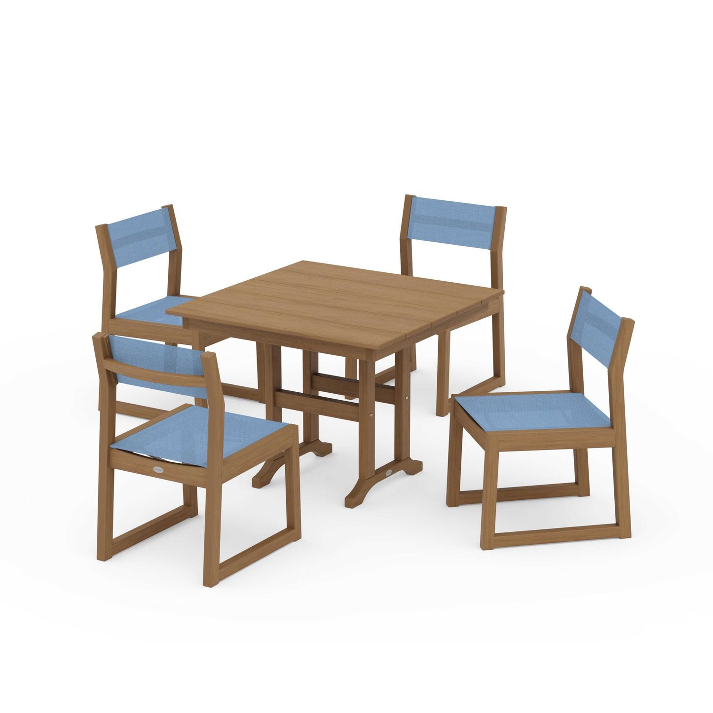 POLYWOOD EDGE Sling Side Chair 5-Piece Farmhouse Dining Set — Natural / Poolside Sling