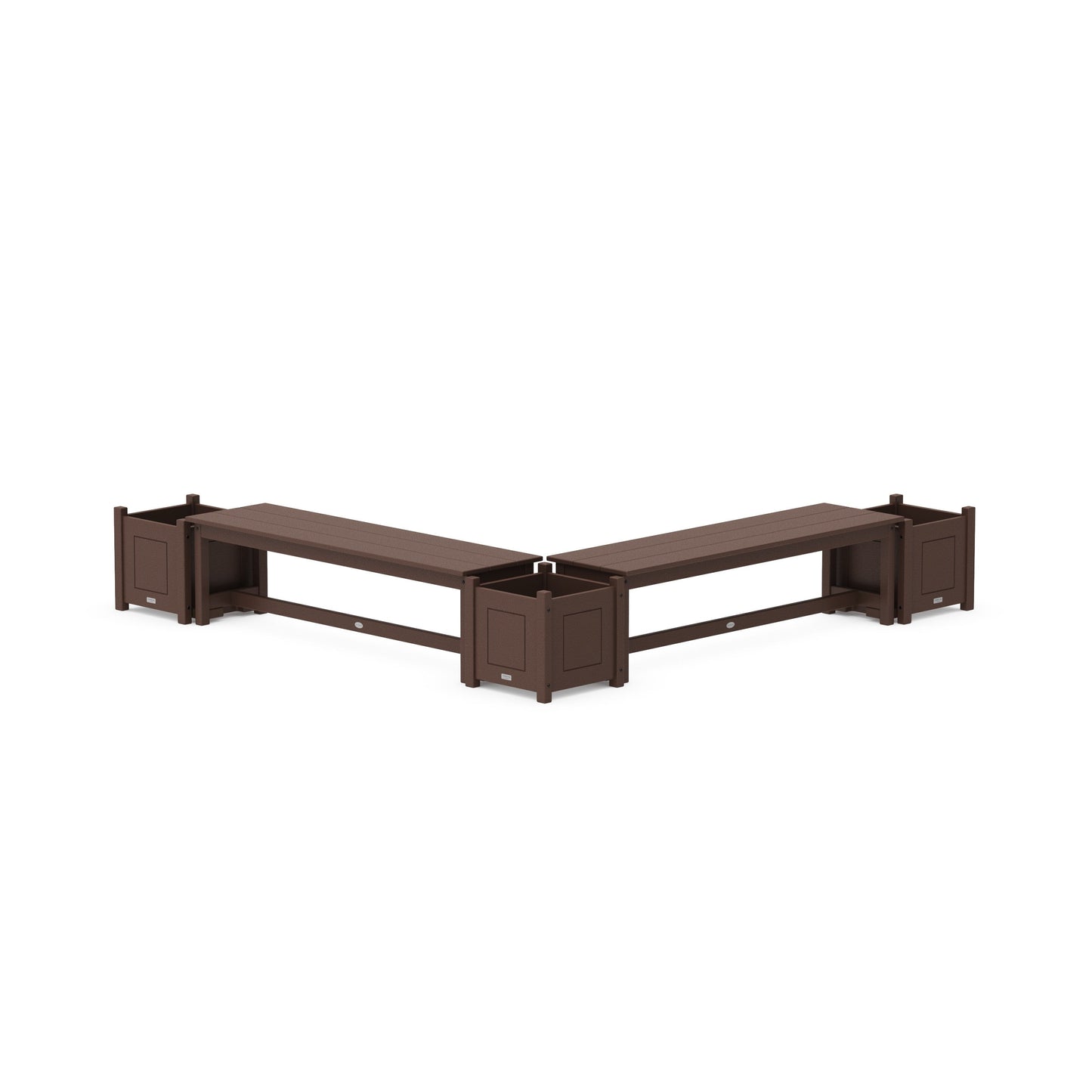 POLYWOOD 60" Country Living L- Shaped Planter Bench Corner Set — Mahogany
