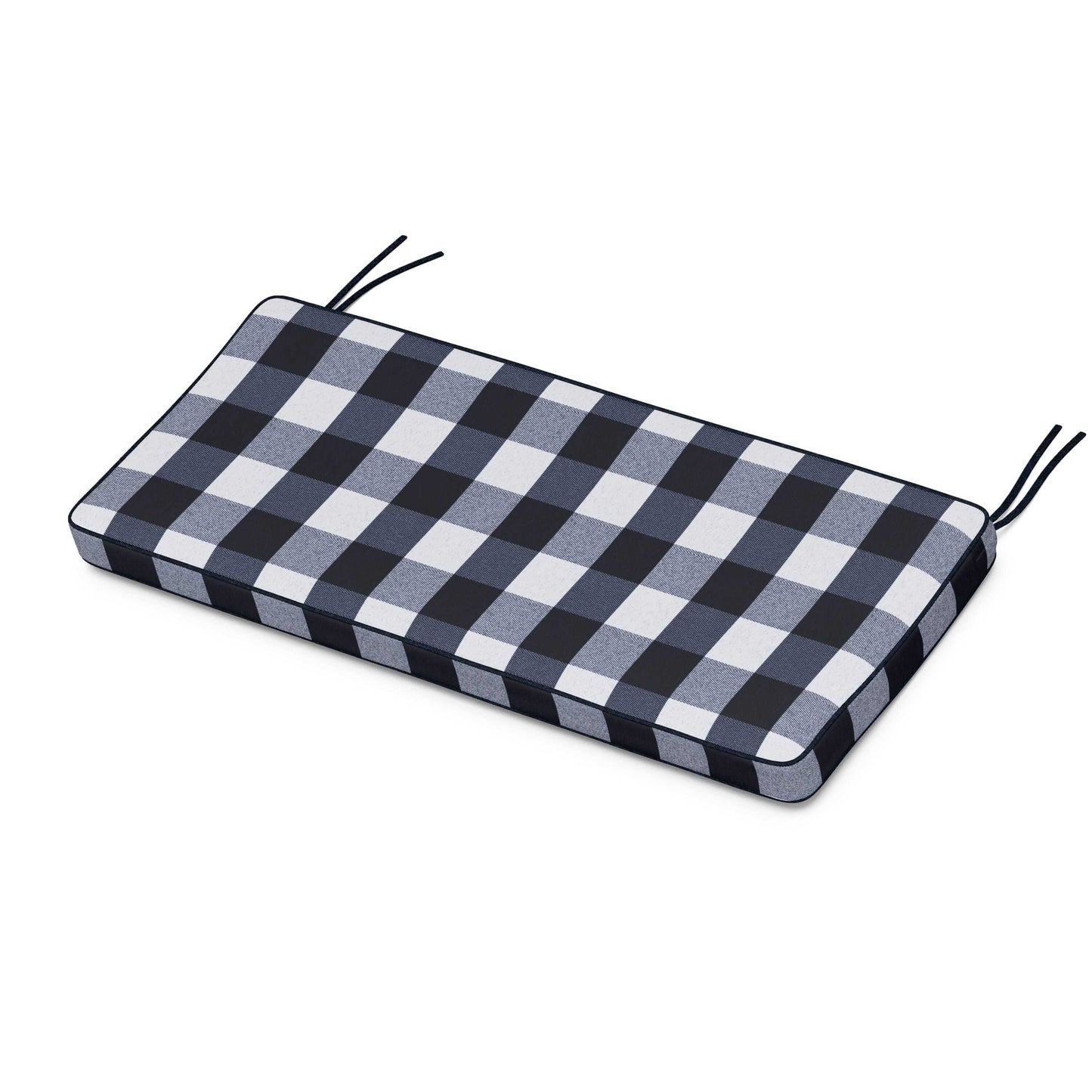POLYWOOD Chinoiserie Bench Seat Cushion — Buffalo Plaid Marine Indigo