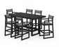 POLYWOOD EDGE Sling 7-Piece Bar Table Set — Black / Dupioni Sea Mist Sling