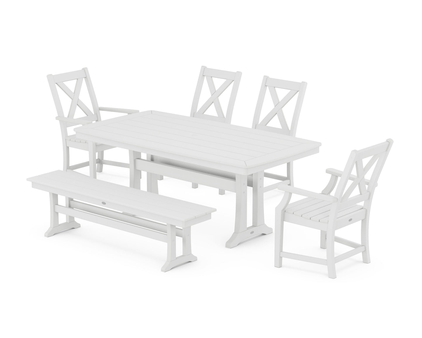 POLYWOOD Braxton 6-Piece Dining Set with Trestle Legs — White