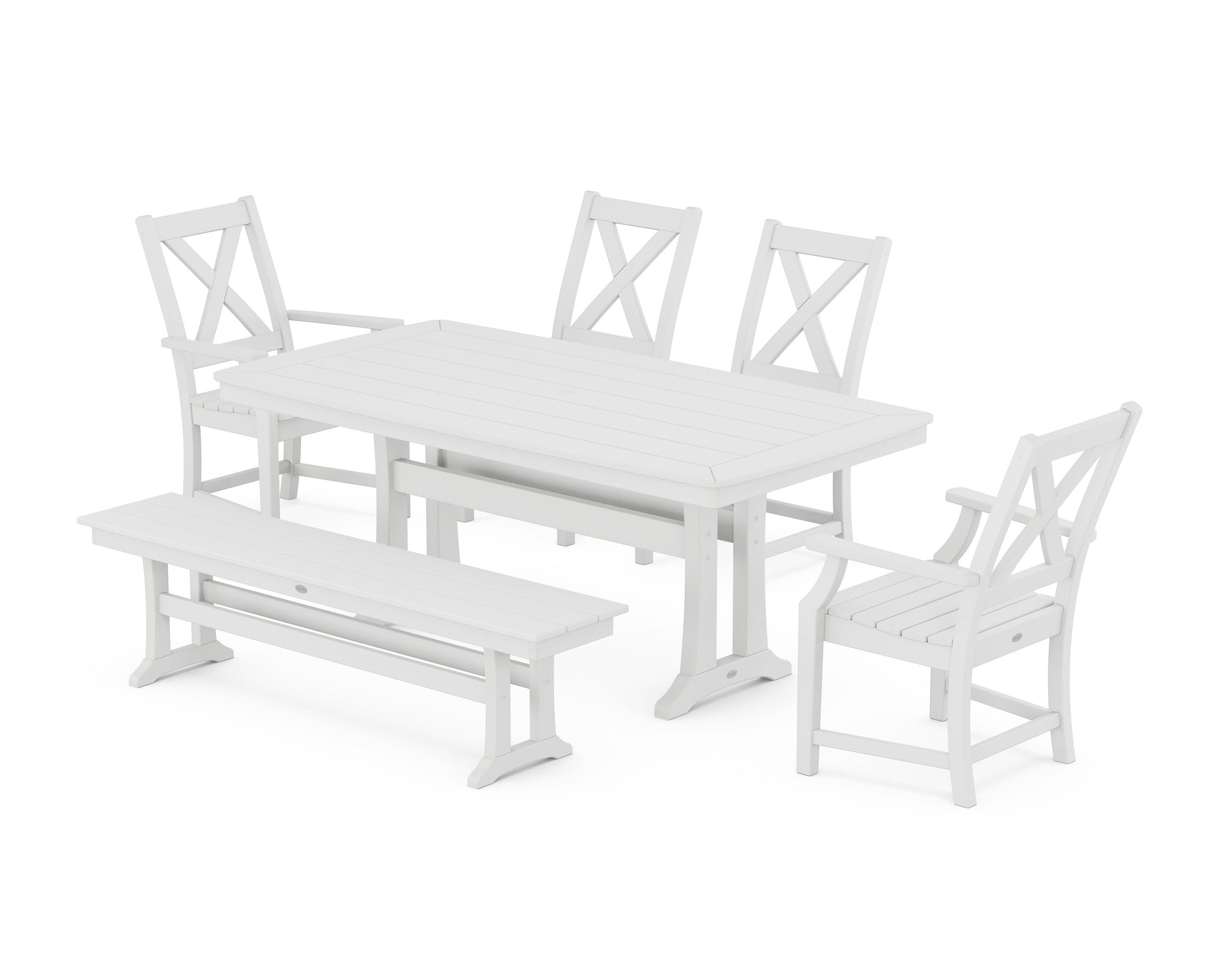 POLYWOOD Braxton 6-Piece Dining Set with Trestle Legs — White