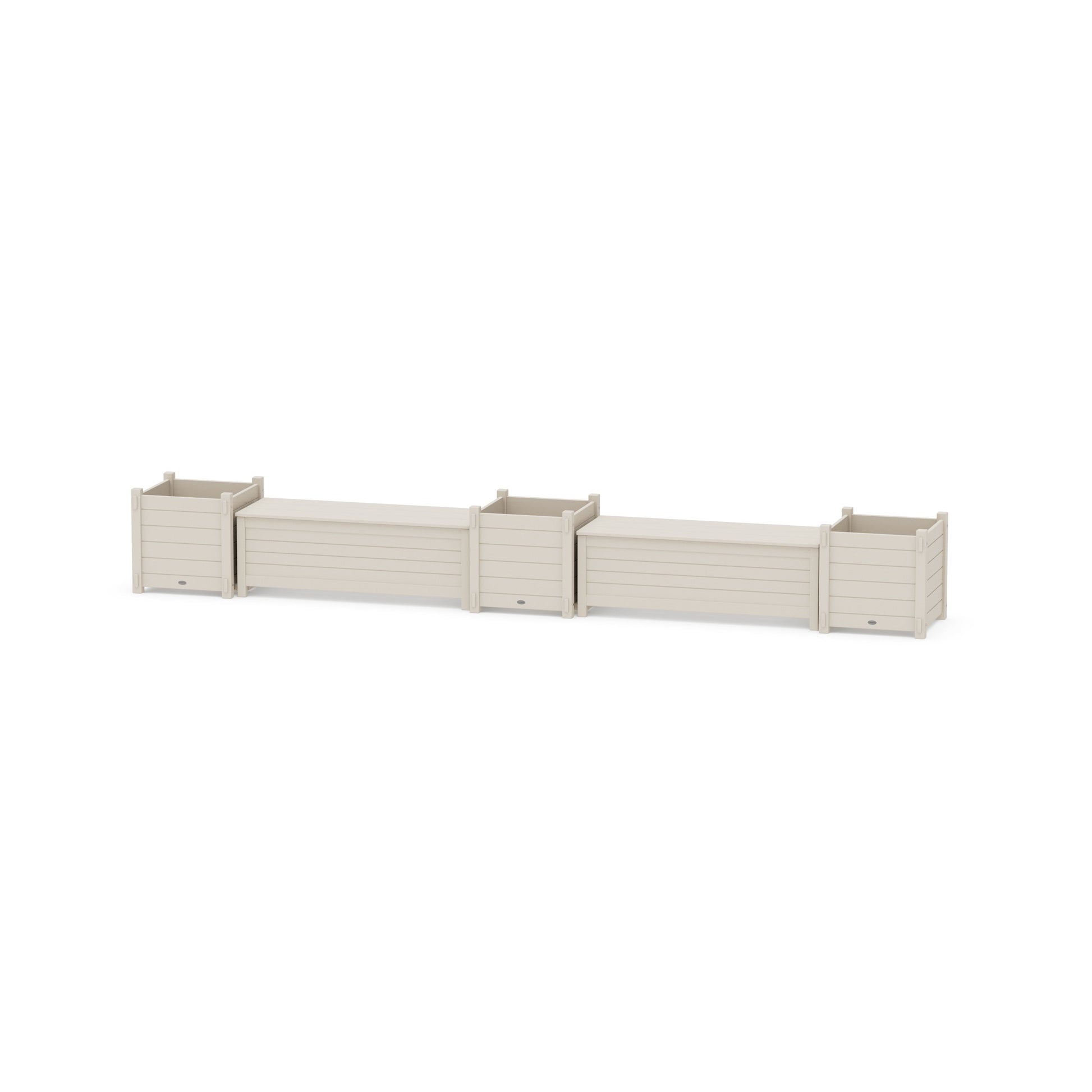 POLYWOOD 48" Nautical Straight Double Planter Storage Bench Set- Large — Sand