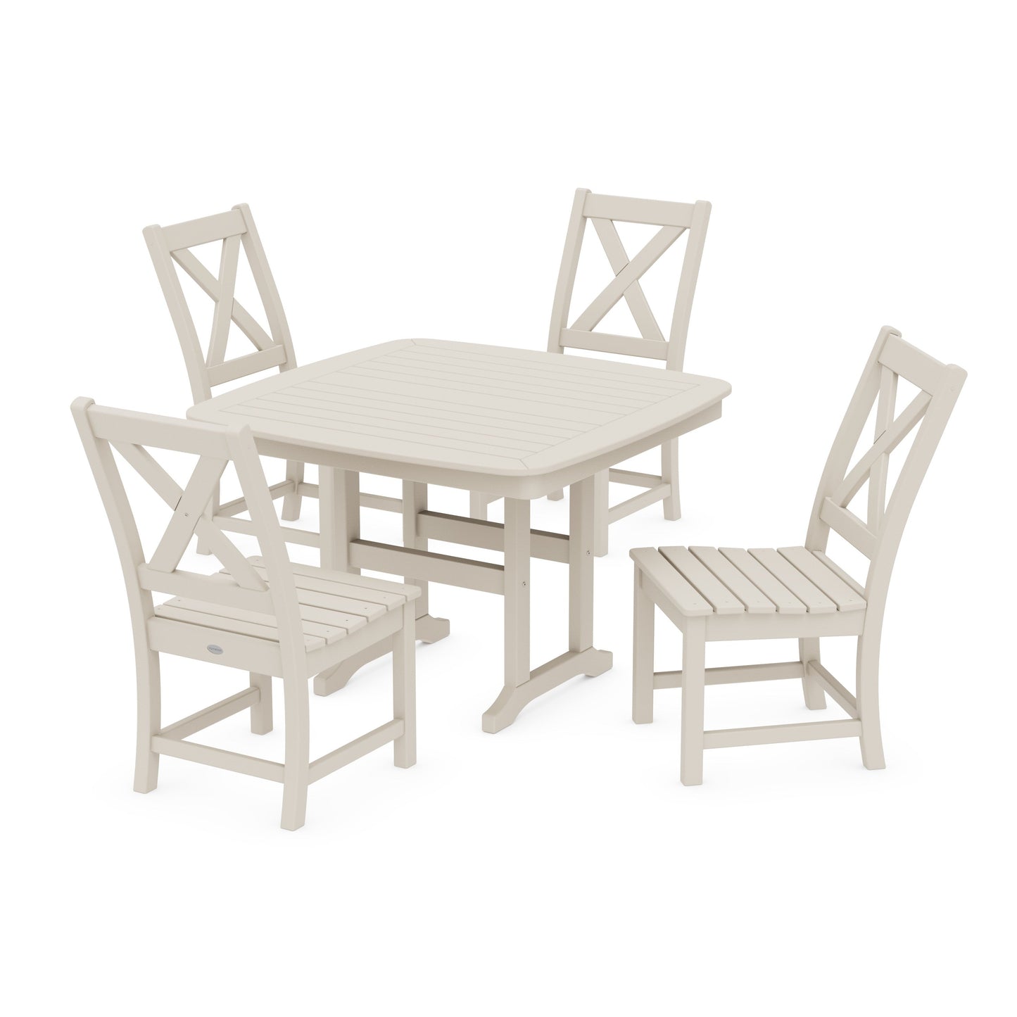 POLYWOOD Braxton Side Chair 5-Piece Dining Set with Trestle Legs — Sand