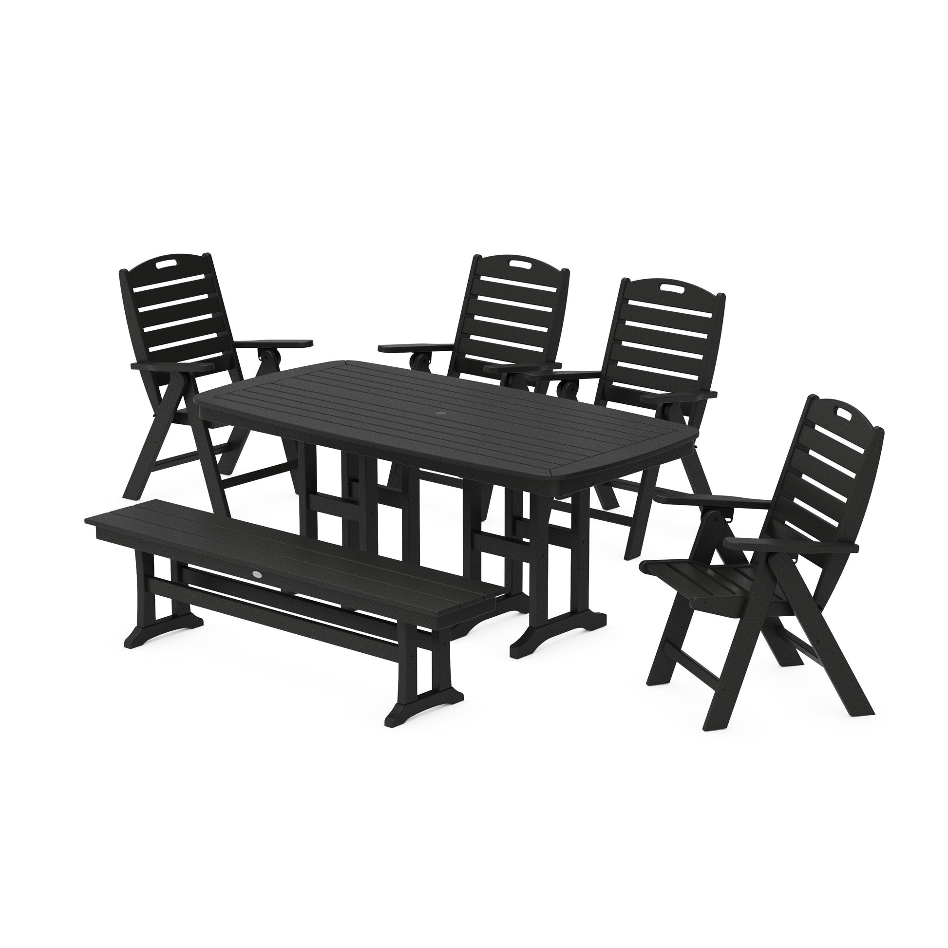 POLYWOOD Nautical Highback 6-Piece Dining Set with Bench — Black
