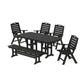POLYWOOD Nautical Highback 6-Piece Dining Set with Bench — Black