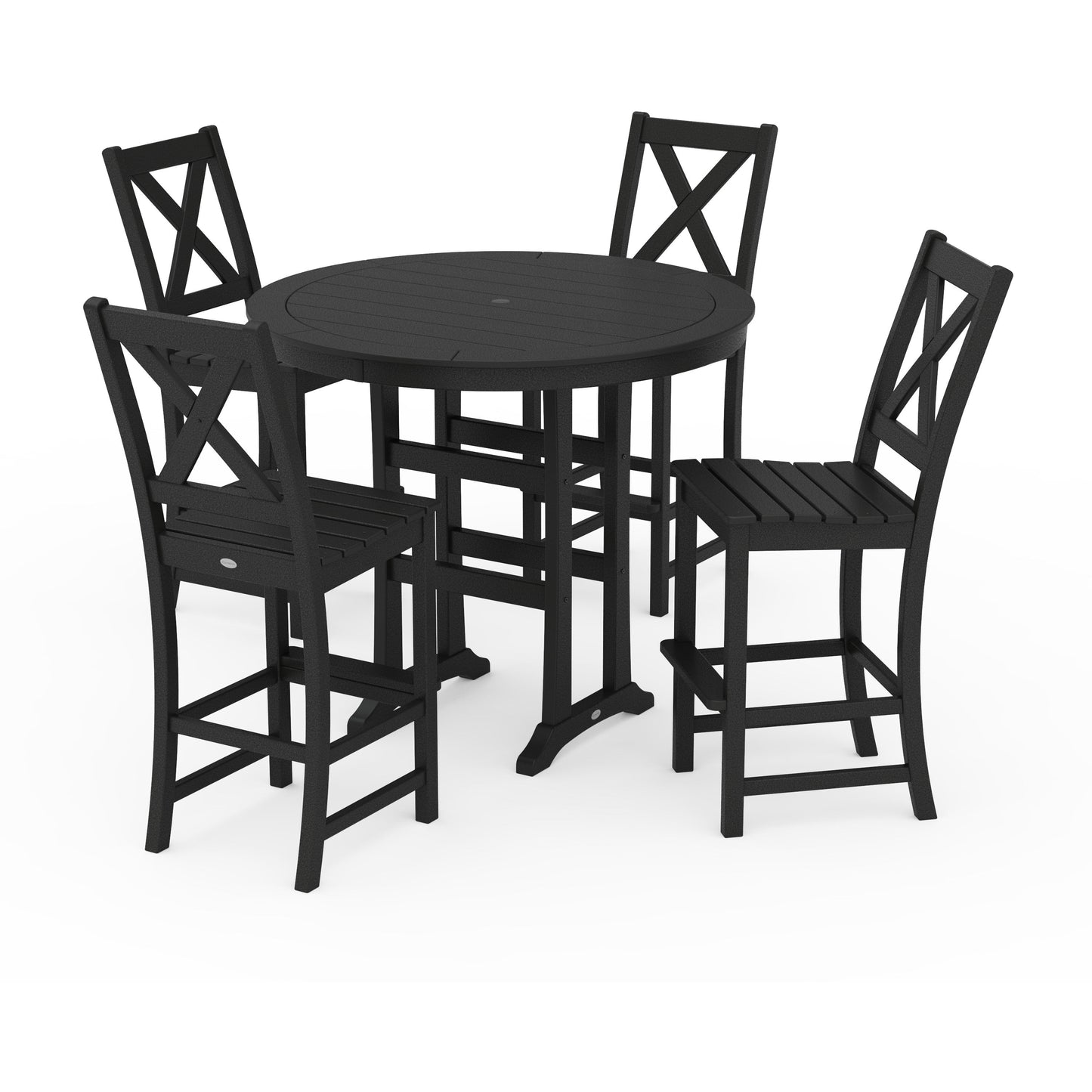 POLYWOOD Braxton 5-Piece Nautical Trestle Arm Chair Bar Set — Black