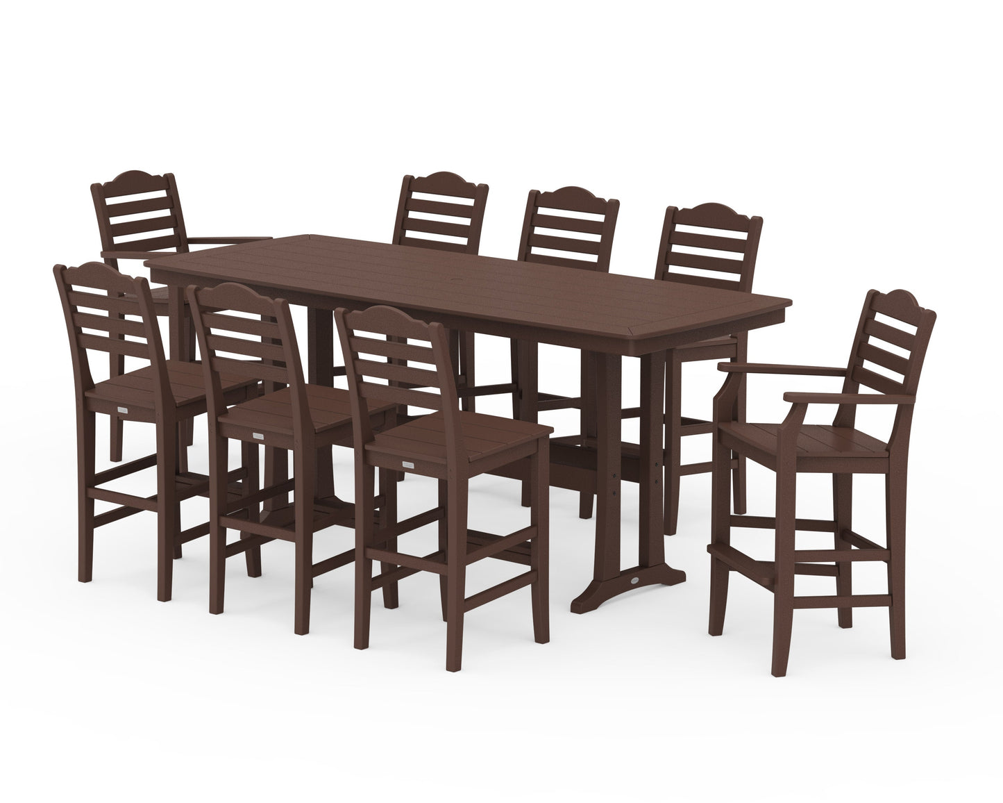 POLYWOOD Savannah 9-Piece Bar Set with Trestle Legs — Mahogany