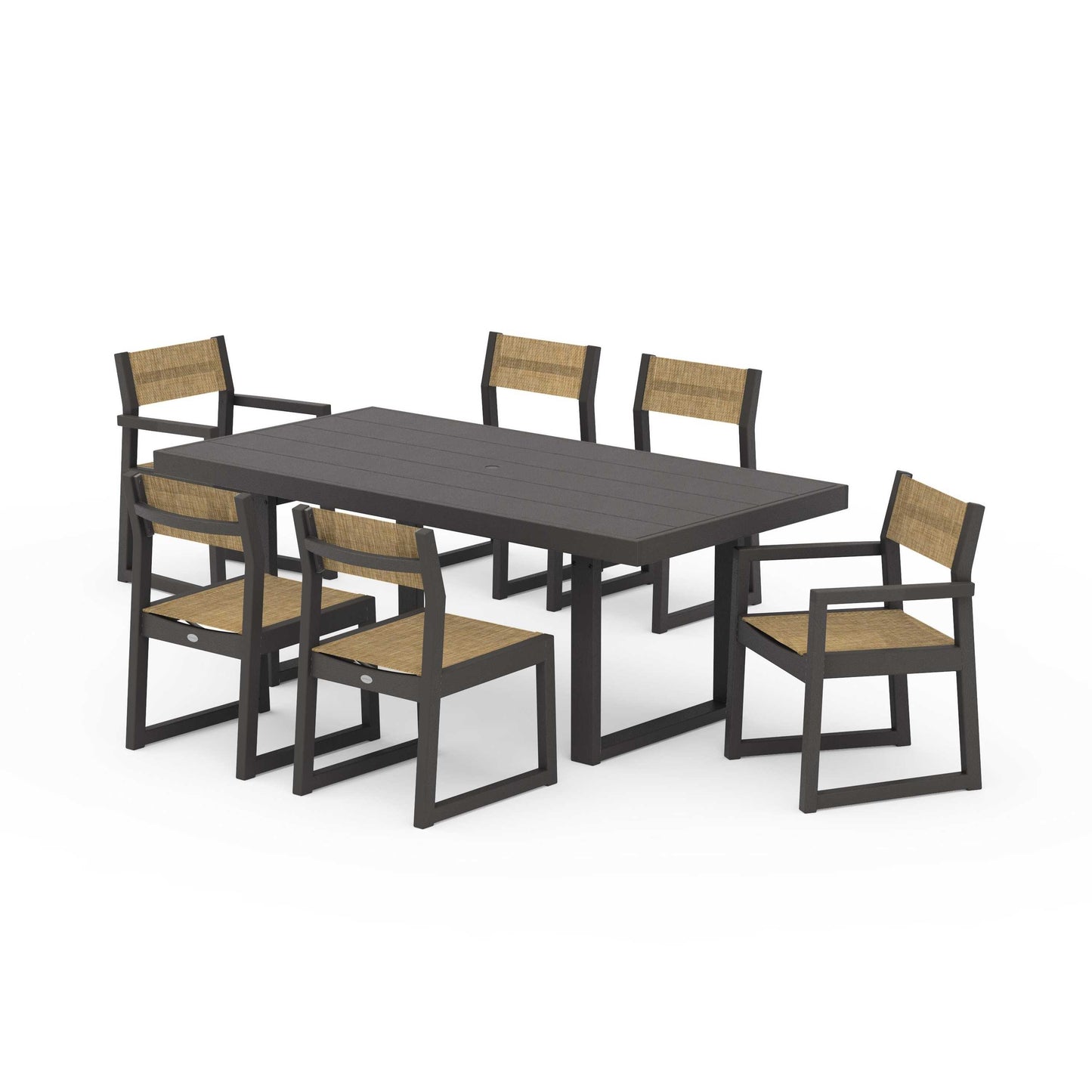 POLYWOOD EDGE Sling 7-Piece Dining Set — Vintage Coffee / Burlap Sling