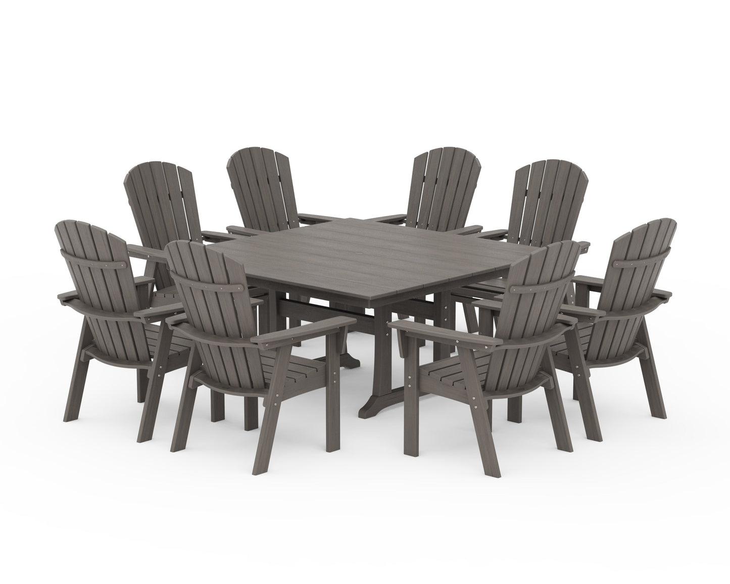 POLYWOOD Nautical Curveback Adirondack 9-Piece Square Dining Set with Trestle Legs — Driftwood