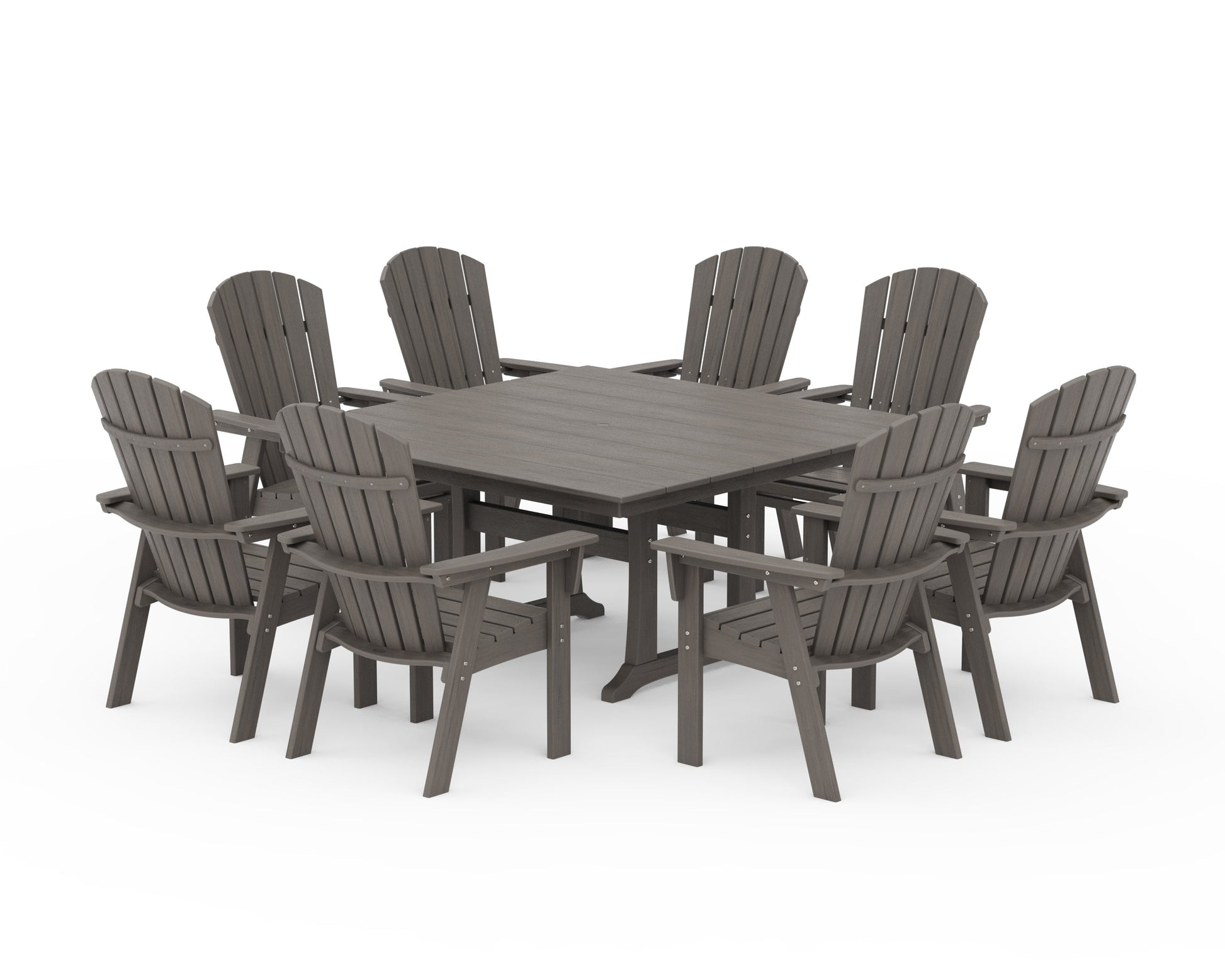 POLYWOOD Nautical Curveback Adirondack 9-Piece Square Dining Set with Trestle Legs — Driftwood