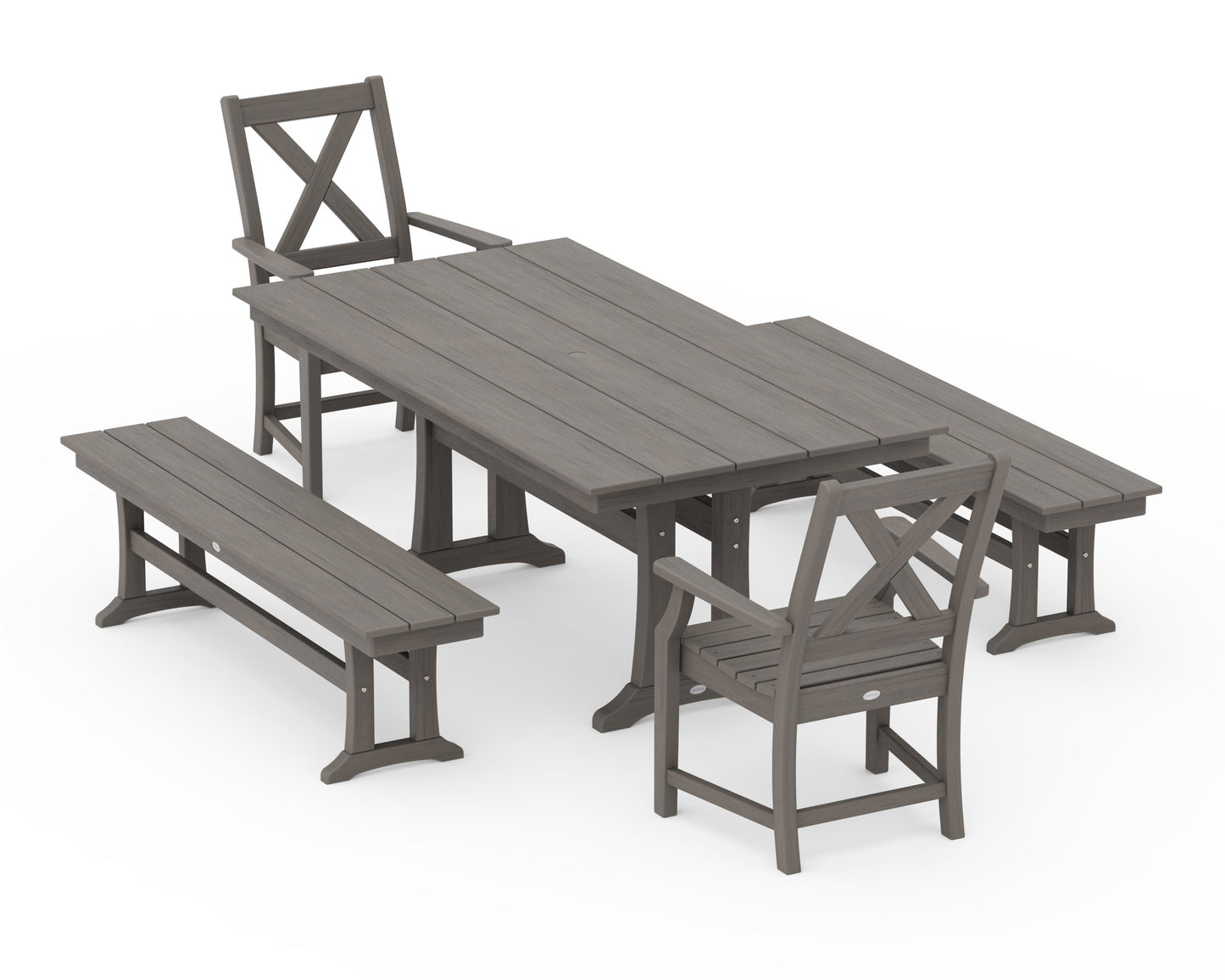 POLYWOOD Braxton 5-Piece Farmhouse Dining Set With Trestle Legs — Driftwood