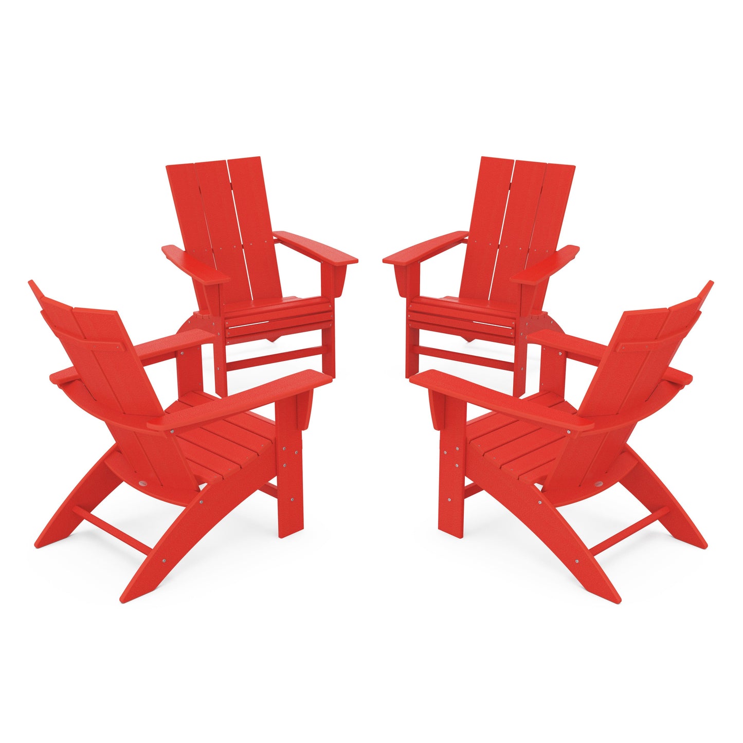 POLYWOOD 4-Piece Modern Curveback Adirondack Conversation Set — Sunset Red