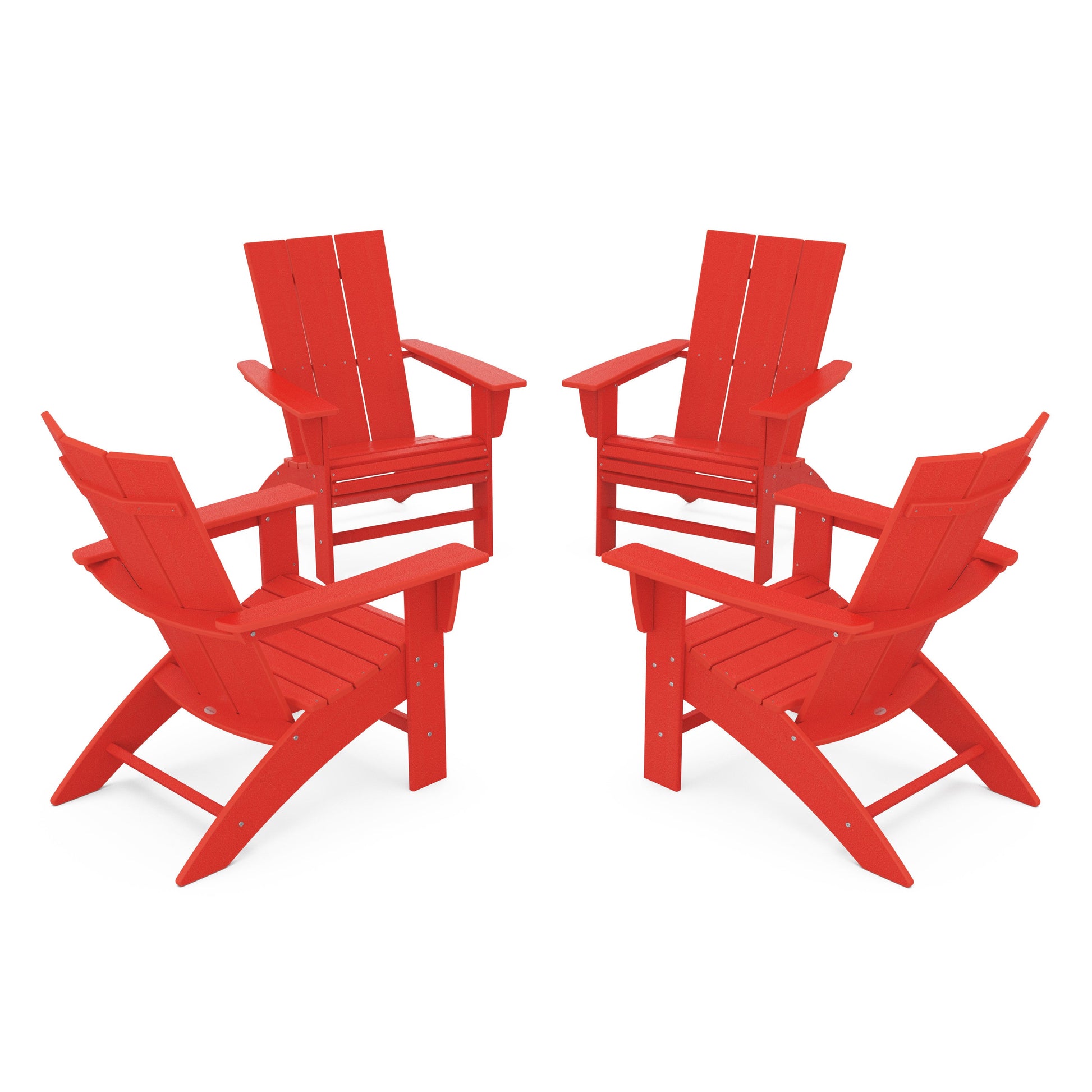 POLYWOOD 4-Piece Modern Curveback Adirondack Conversation Set — Sunset Red
